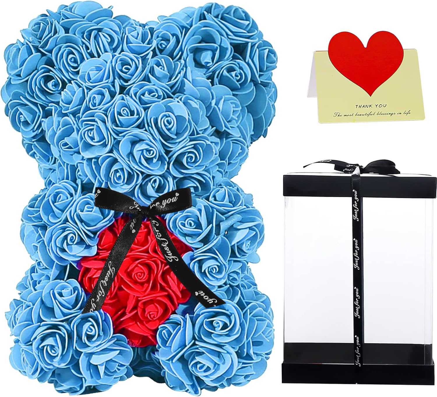 Double Couple Gift for Mom Women-Rose Cute Bear - Rose Adorable Teddy Artificial Bear - Best Gift for Valentines Day, Mothers Day, Anniversary - Clear Gift Box Included!10 Inches Tall - Image 6