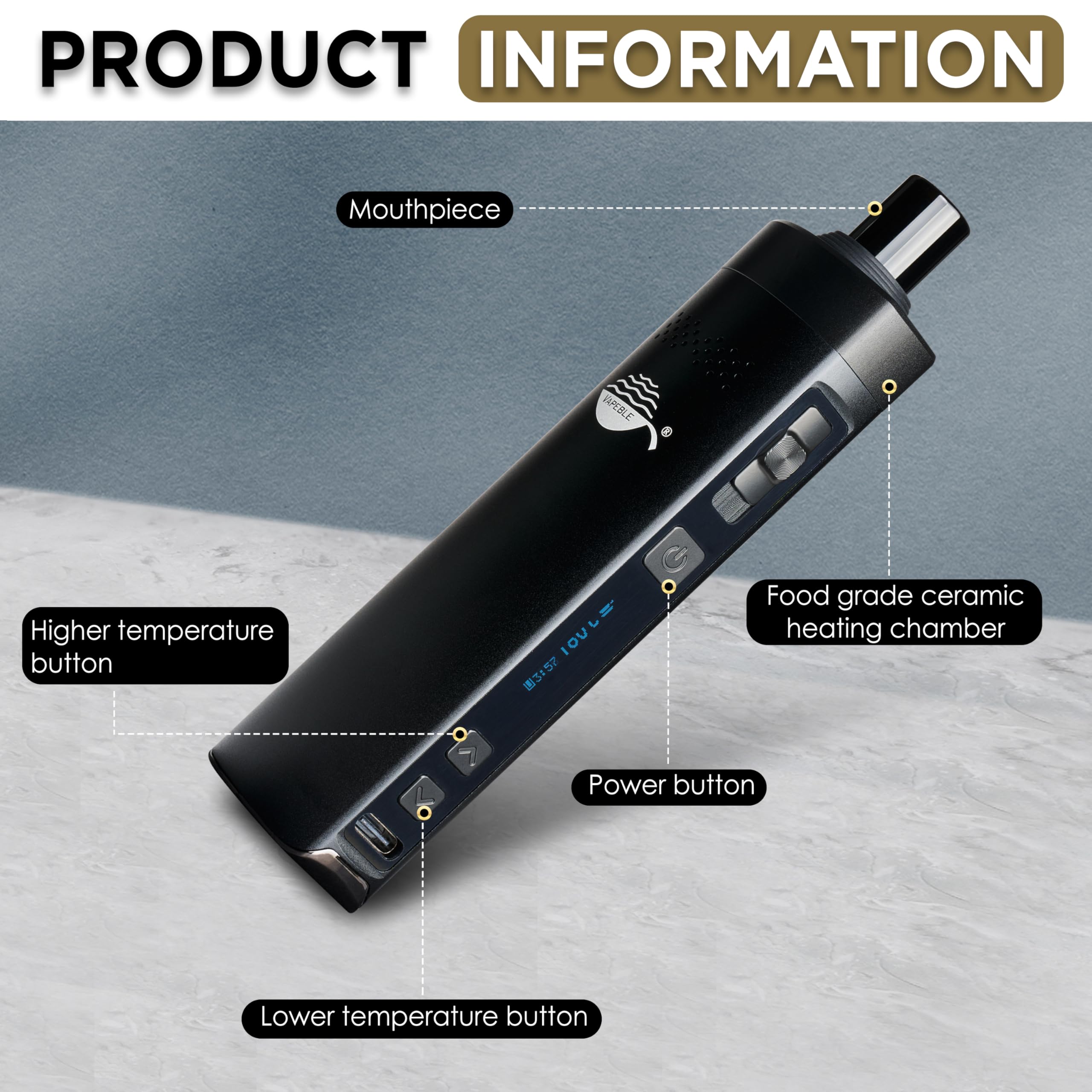 Vaporizzatore Wolke V2, Dry Herb Vaporizer Batteria sostituibile da 3200 mah, display OLED Controllo della temperatura continuo - Vaporizza erbe, resine, oli