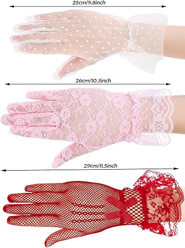 Miniatura 3 de Guantes de encaje para mujer, guantes de fiesta de té, guantes cortos elegantes hasta la muñeca, guantes florales para cena, boda, fiesta de té