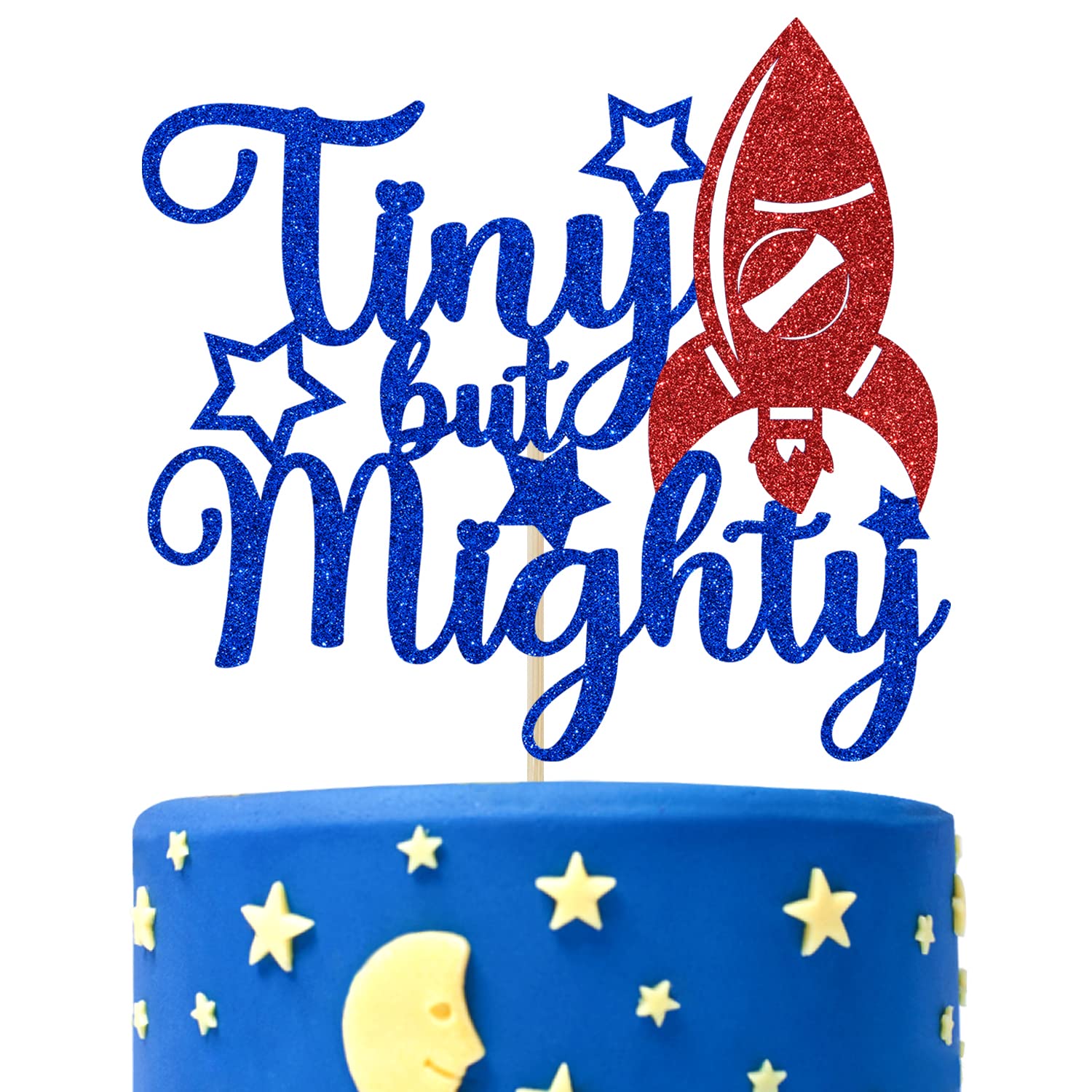 Tiny But Mighty Cake Topper - Welcome Baby Boy Cake Decor - Newborn / Gender Reveal /Baby Shower Party Decorations Supplies