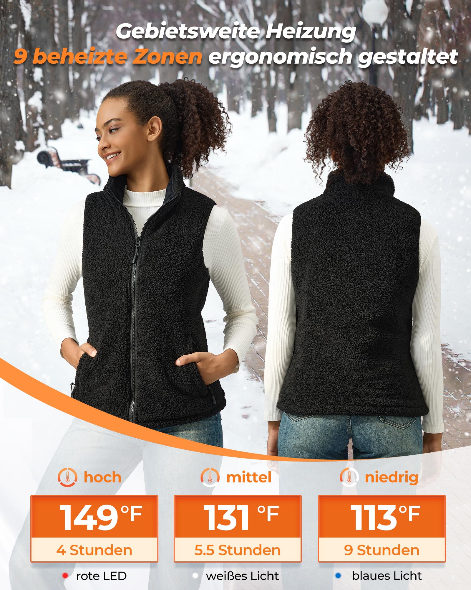 Beheizbare Fleece Weste Damen mit 16000mAh 7.4V Powerbank,9 Heizzonen Beheizte Fleeceweste mit 3 Einstellbar Temperatur,Wärmeweste Jacke,Heizweste Damen für Radfah, Outdoor-Arbeit