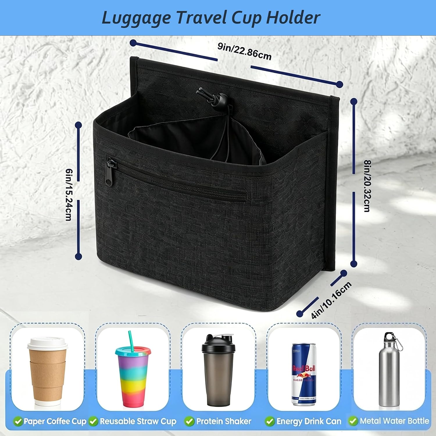 Luggage Travel Cup Holder for Suitcase, Drink Carrier for Coffee Tumblers