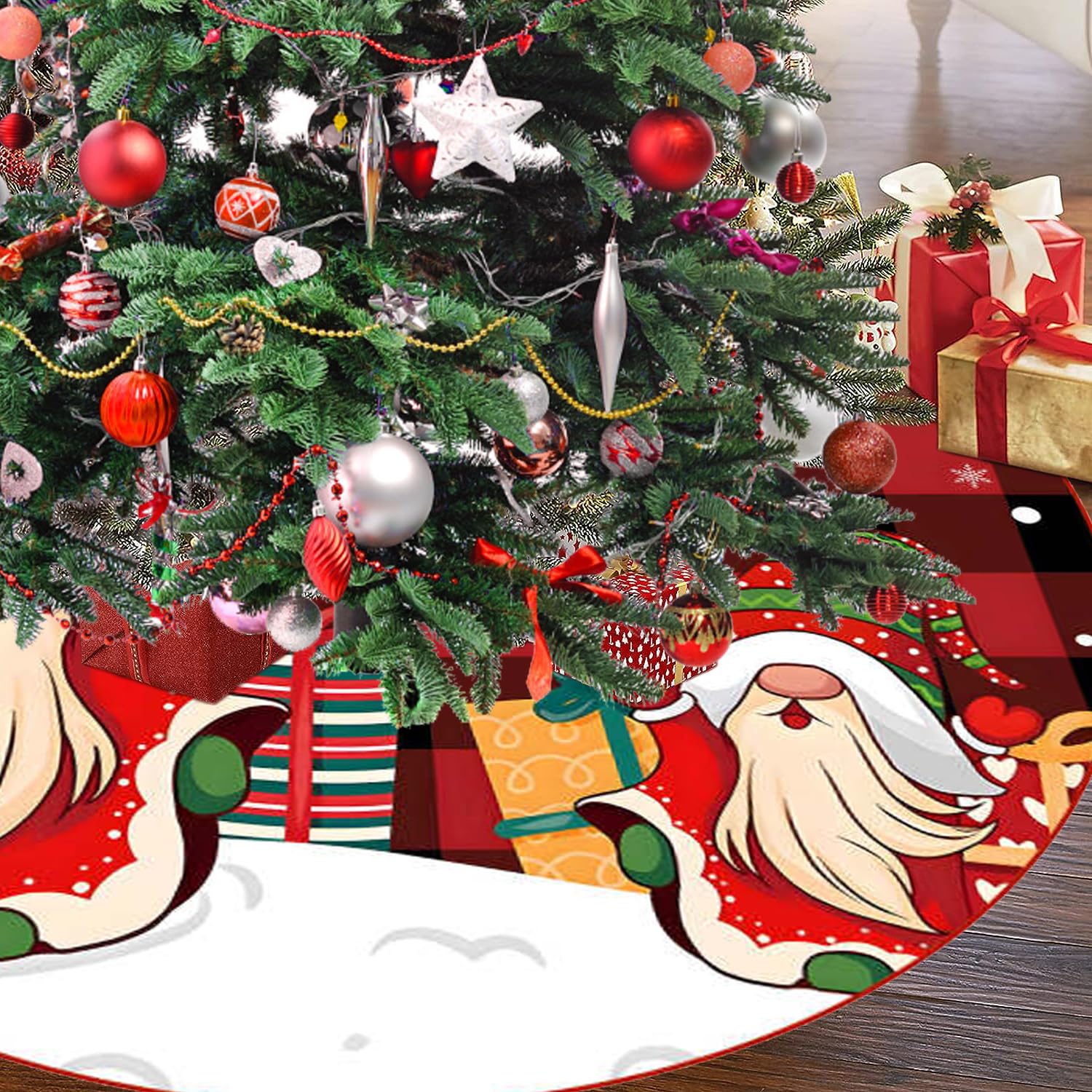 AVOIN colorlife Christmas Tree Skirt 36 Inch, Christmas Baubles Ornaments Winter Holiday Tree Mat Decoration