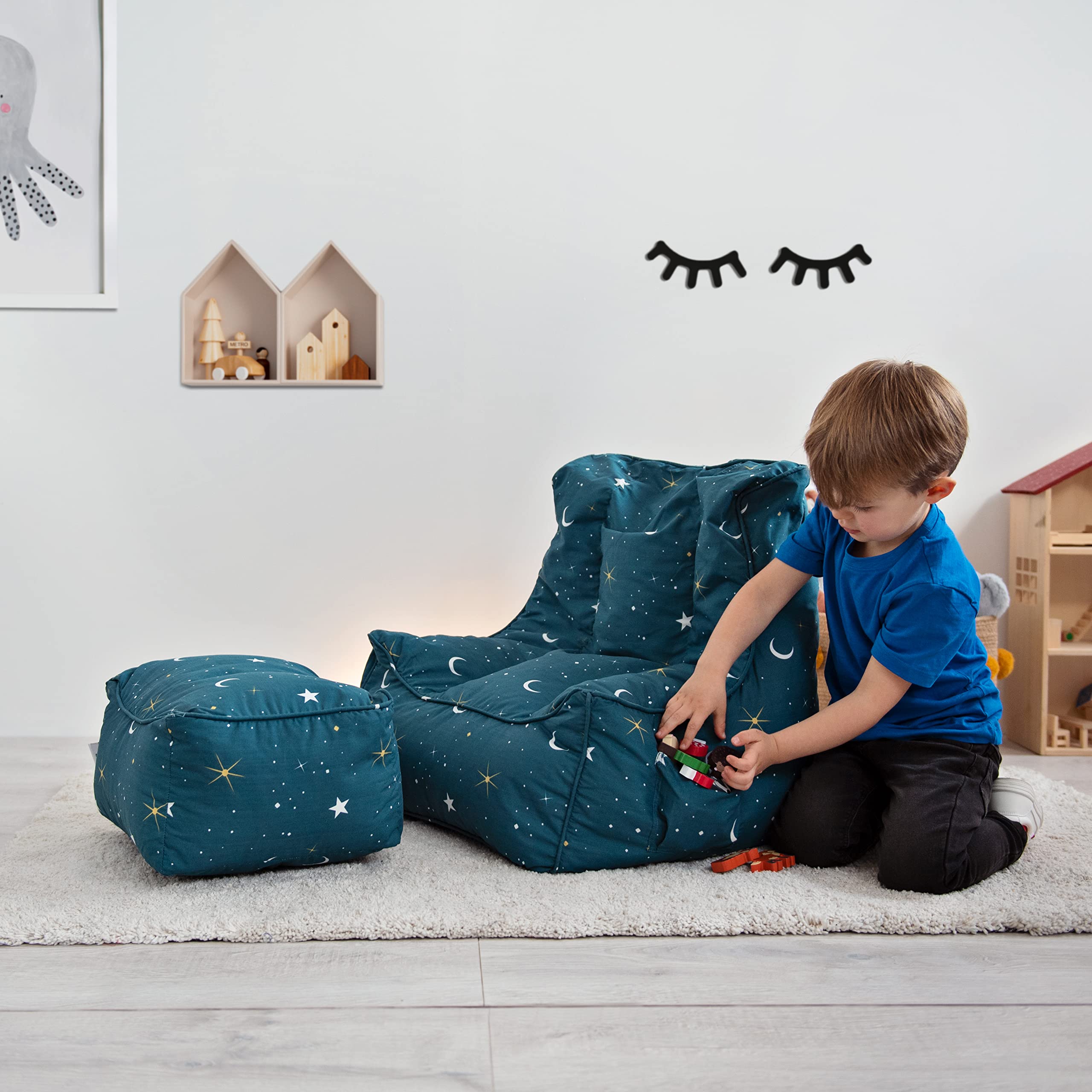 Ready Steady Bed Fauteuil Poire pour Enfants avec Pouf | Canapé pour Salle de Jeux avec sièges Souples et sécurisés pour Les Enfants | Fauteuil Ergonomique pour Les Tout-Petits | (Clair de Lune)