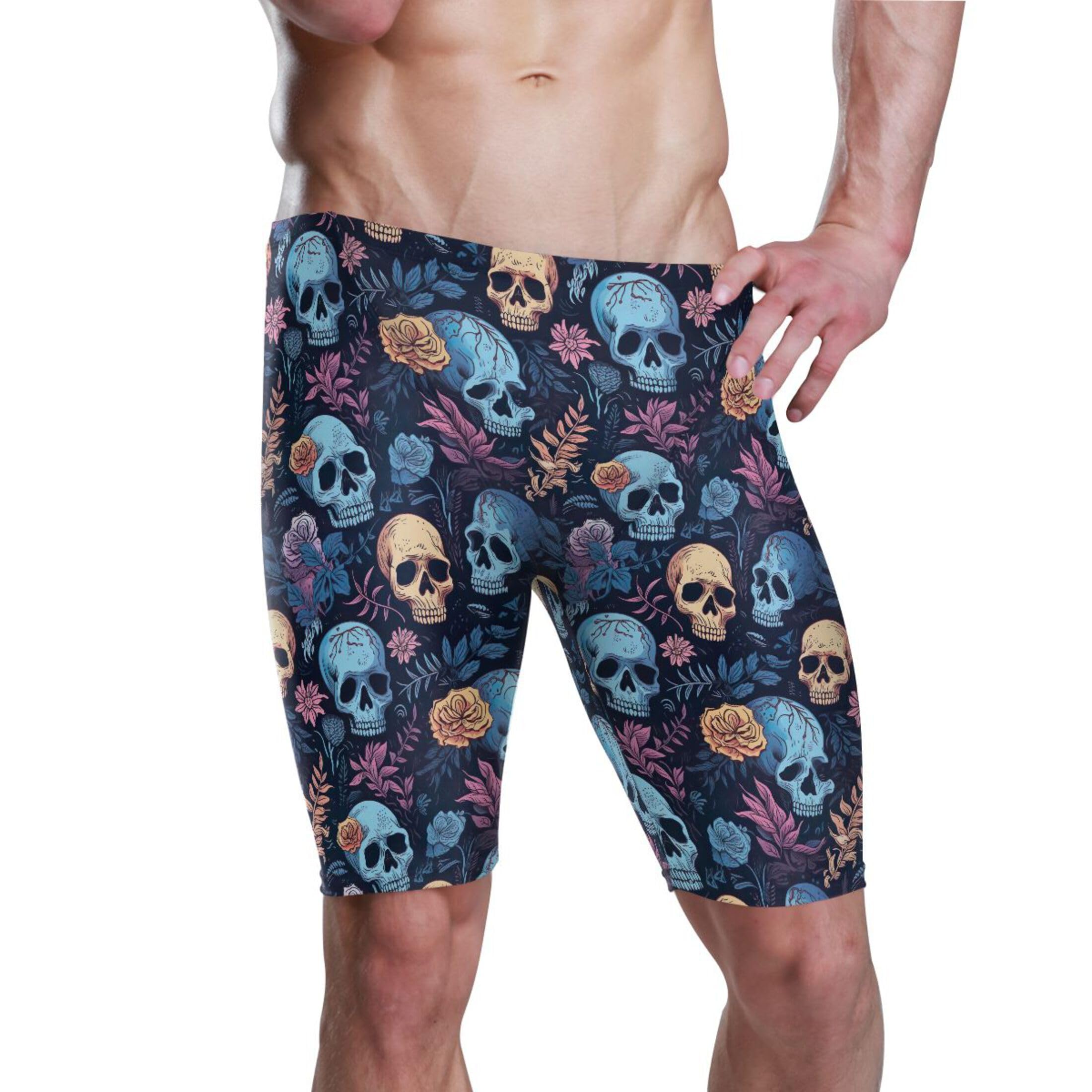 Sugar Skull Flowers Men's Swim Jammers Racing & Training Swimsuit Fast, Flexible,Comfortable XXXL B0403005
