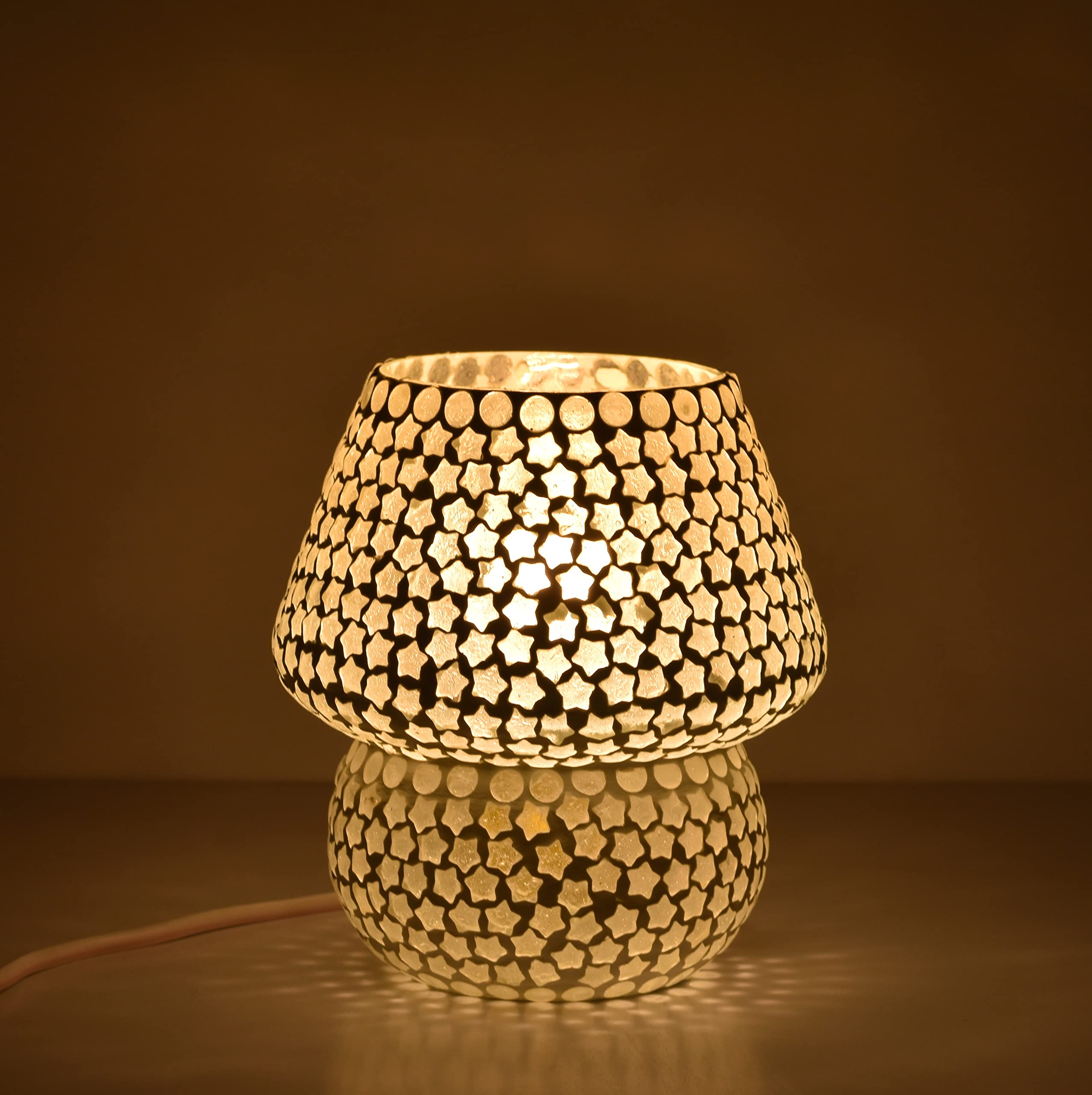 Apoorva Glass Bedside Turkish Glass Table lamp for Home Decor White Mushroom Shape Mosaic Table Lamp (Small) (Big)-image-25