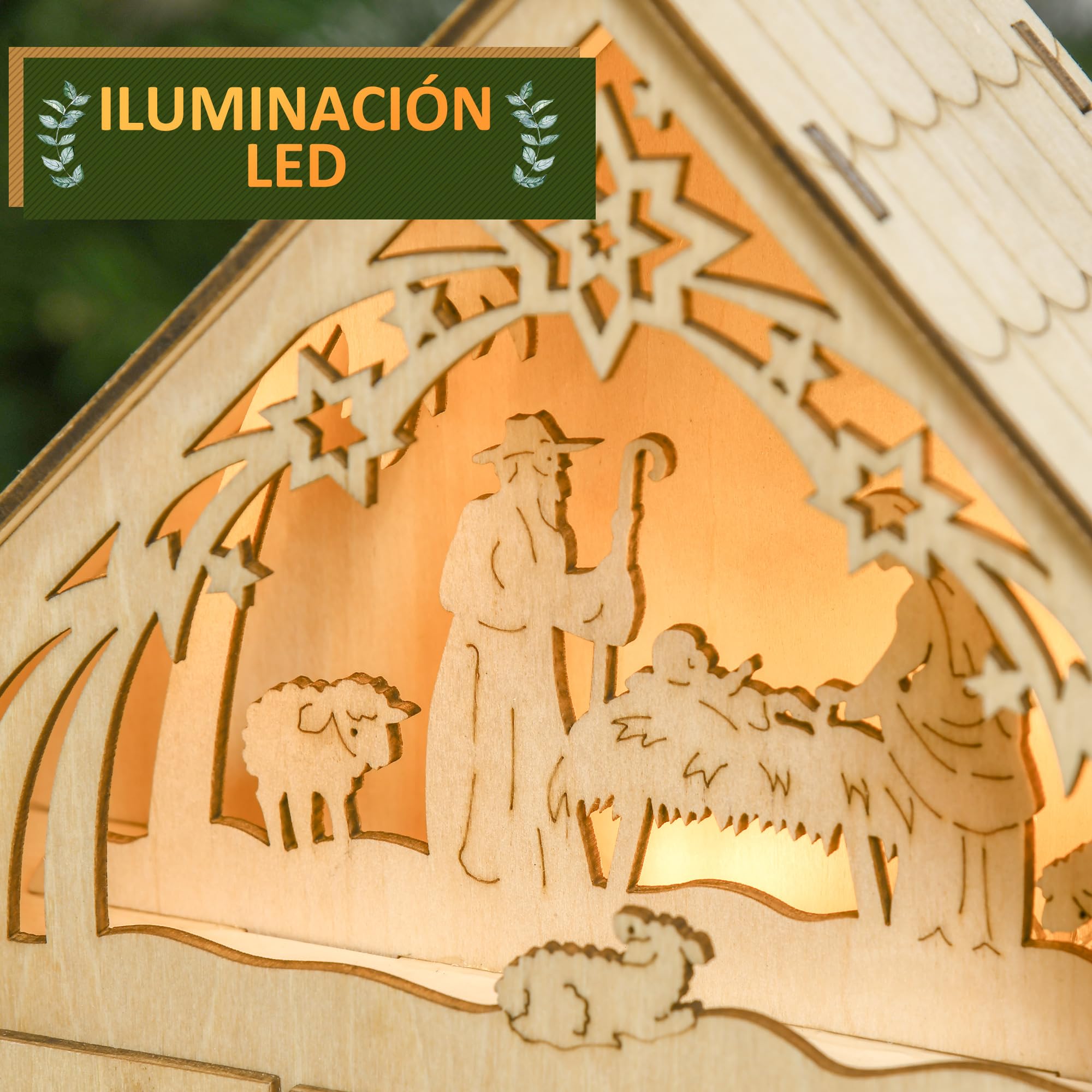 HOMCOM Calendario de Adviento Madera con Luces 24 Cajas Navidad 26,6x6x30 cm Natural