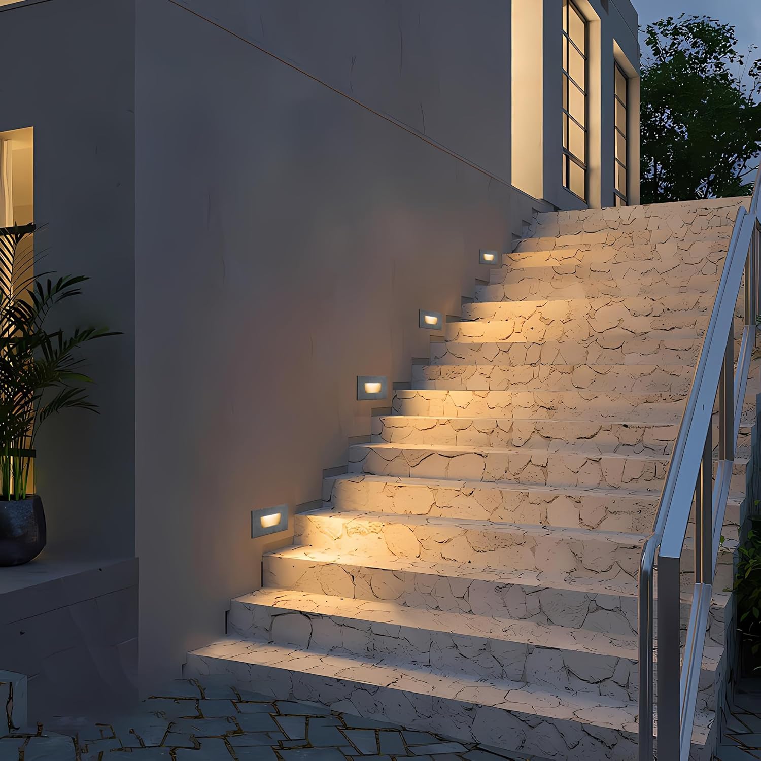 FTL Stair Lights Indoor LED Step Lights Outdoor, 3CCT 12V Low Voltage Deck Step Light 3000K/4000K/5000K 3.5W 150LM, Horizantal Waterproof Black Aluminum Light for Steps, 4-Pack
