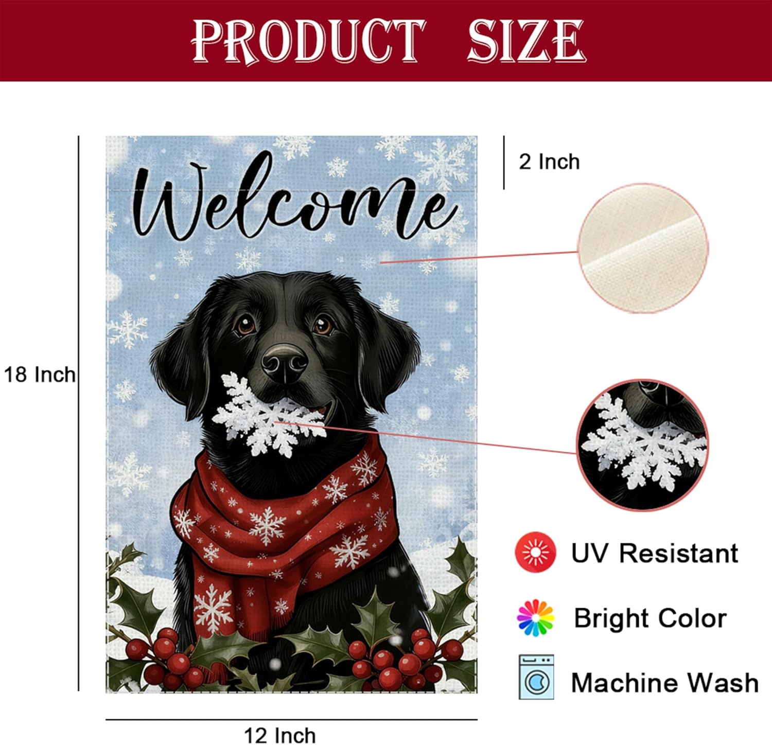 Welcome Winter Garden Flag Black Labrador Dog Small Flags for Outside, 12x18 Inch Snowflakes Double Sided Burlap Christmas Party Farmhouse Outdoor Yard Lawn Decoration - Image 3