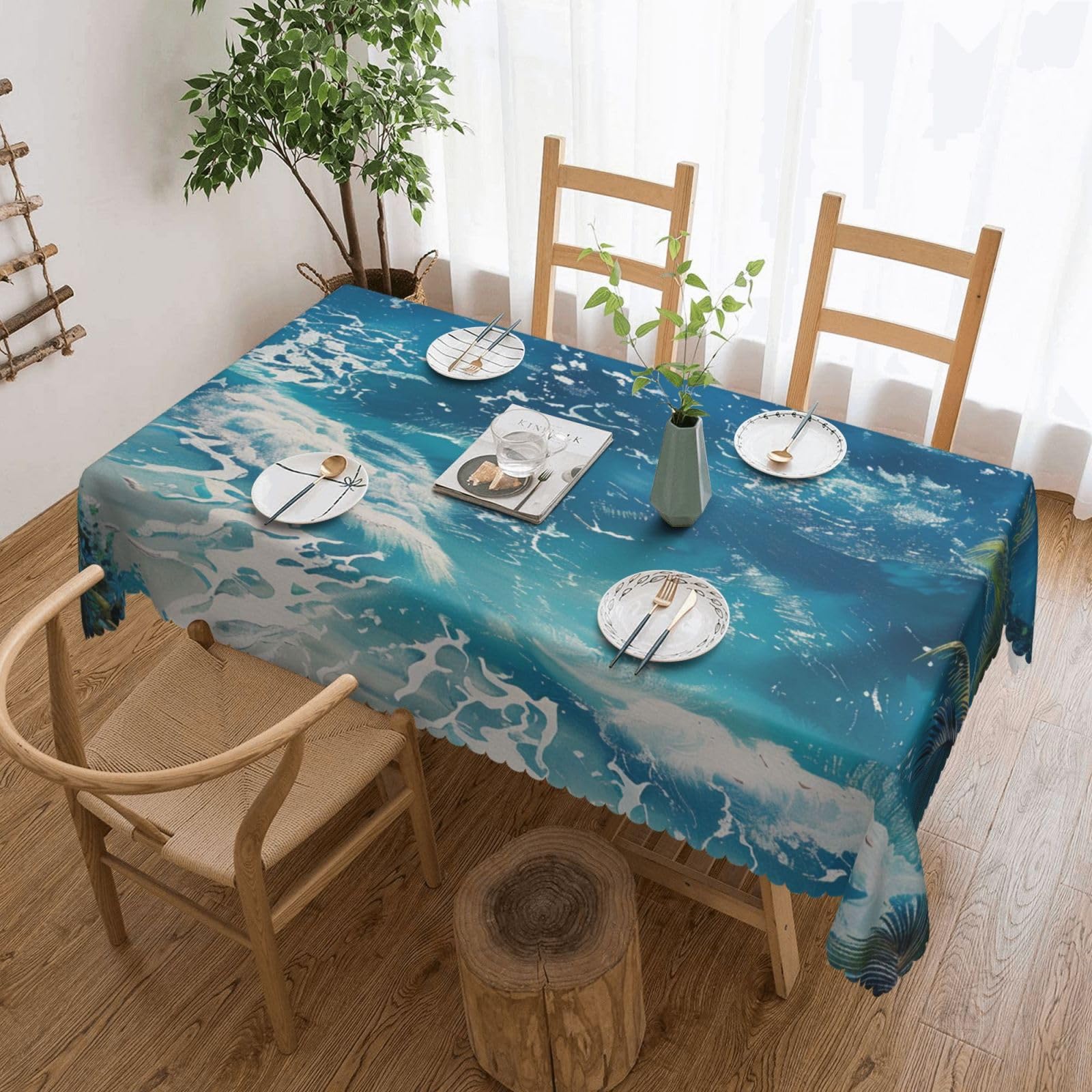 Nappe de table mer tropicale en polyester dentelle 137x183 cm