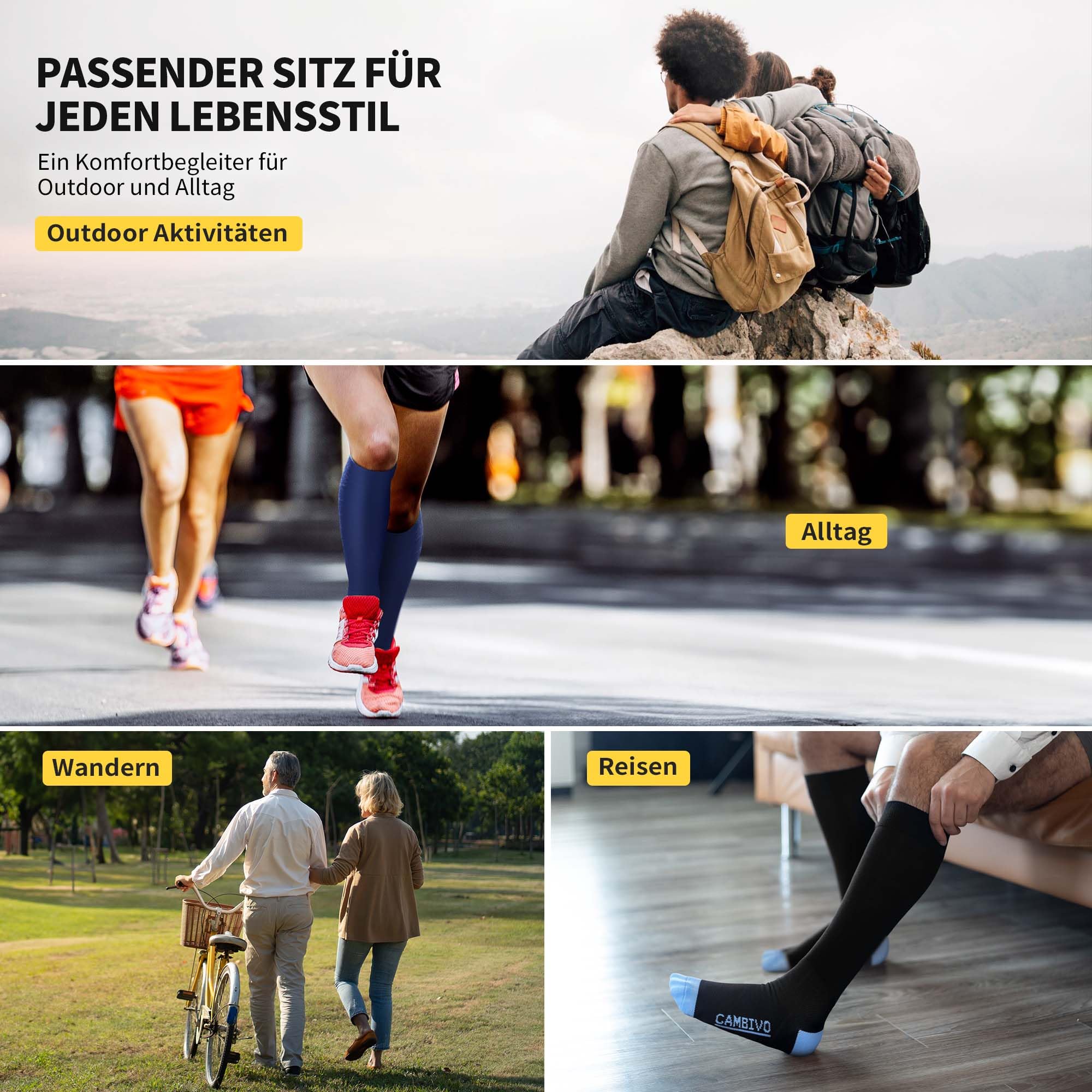 CAMBIVO 6 Paar Kompressionsstrümpfe Damen und Herren, Stützstrümpfe, Kompressionssocken für Laufen, Sport, Flug, Reise