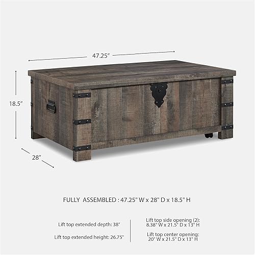 Miniatura 3 de Ashley Furniture Hollum - Mesa de cóctel con parte superior elevadora de madera en marrón y negro