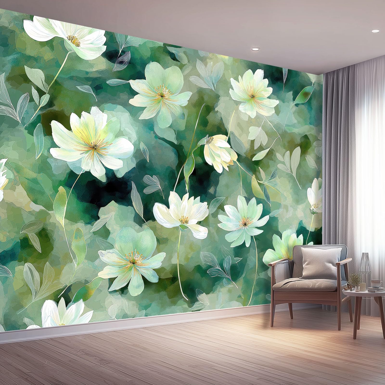 Papier peint panoramique plantes fleurs 350x256 cm toison de style minimaliste pour salon moderne
