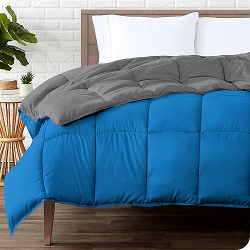 Bare Home Queen Comforter - Reversible Colors - Goose Down Alternative - Ultra-Soft - Premium 1800 Series - All Season Warmth - Bedding Comforter (Queen, Grey/Medium Blue)