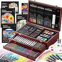 Shuttle Art 202-Piece Deluxe Wooden Art Kit for Kids - Crayons, Acrylic & Watercolor Paints, Colored Pencils, Oil Pastels, 4 Drawing Pads