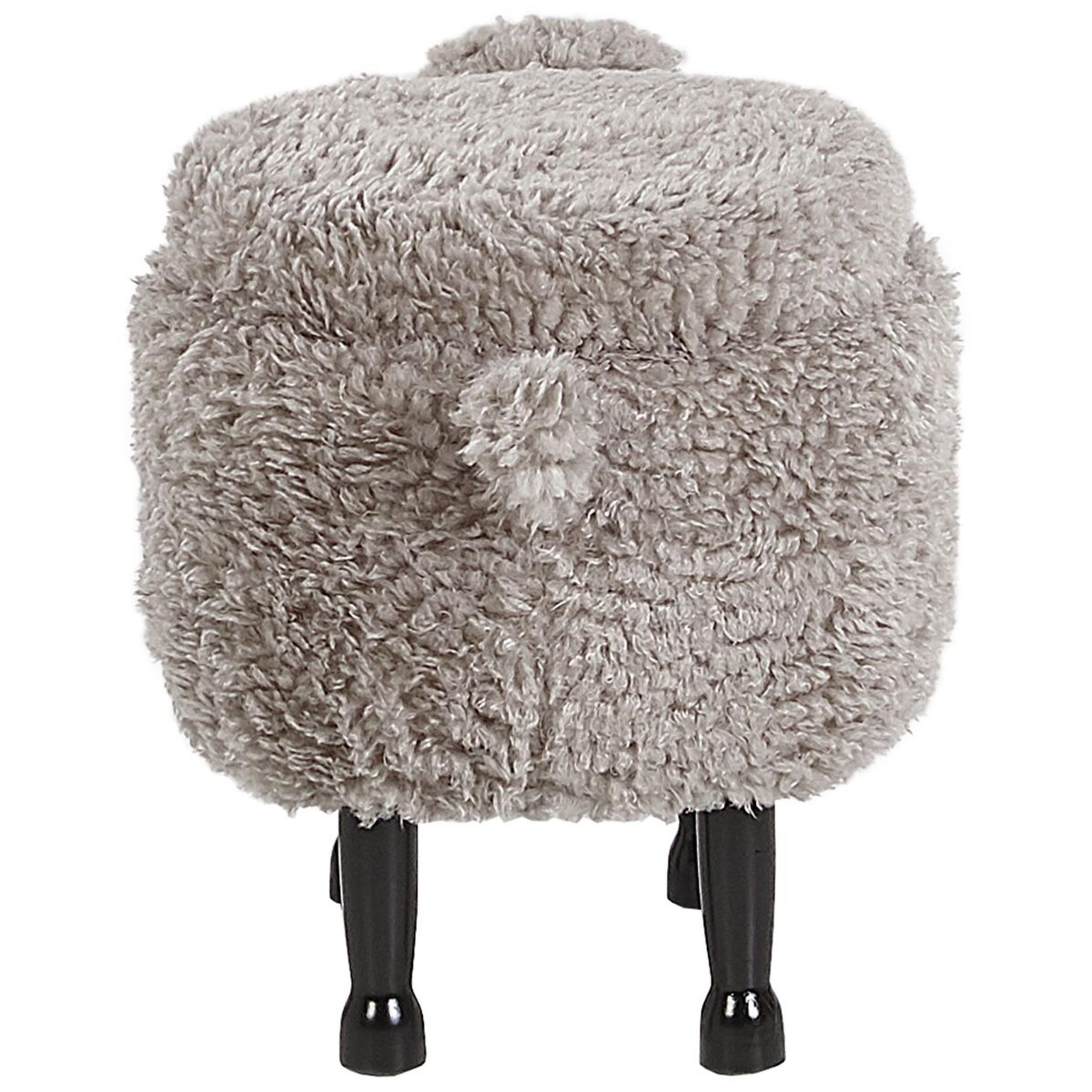 Beliani Pouf Tabouret pour Enfant en Forme de Mouton en Tissu Gris et Pieds Bois avec Coffre de Rangement