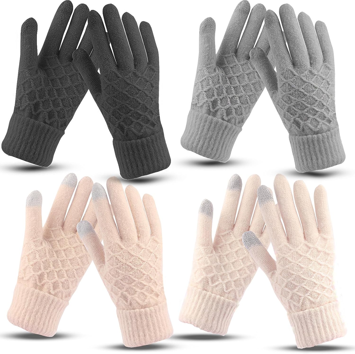 4 Pairs Women Winter Touch Screen Gloves,Warm Fleece Lined Knit Gloves