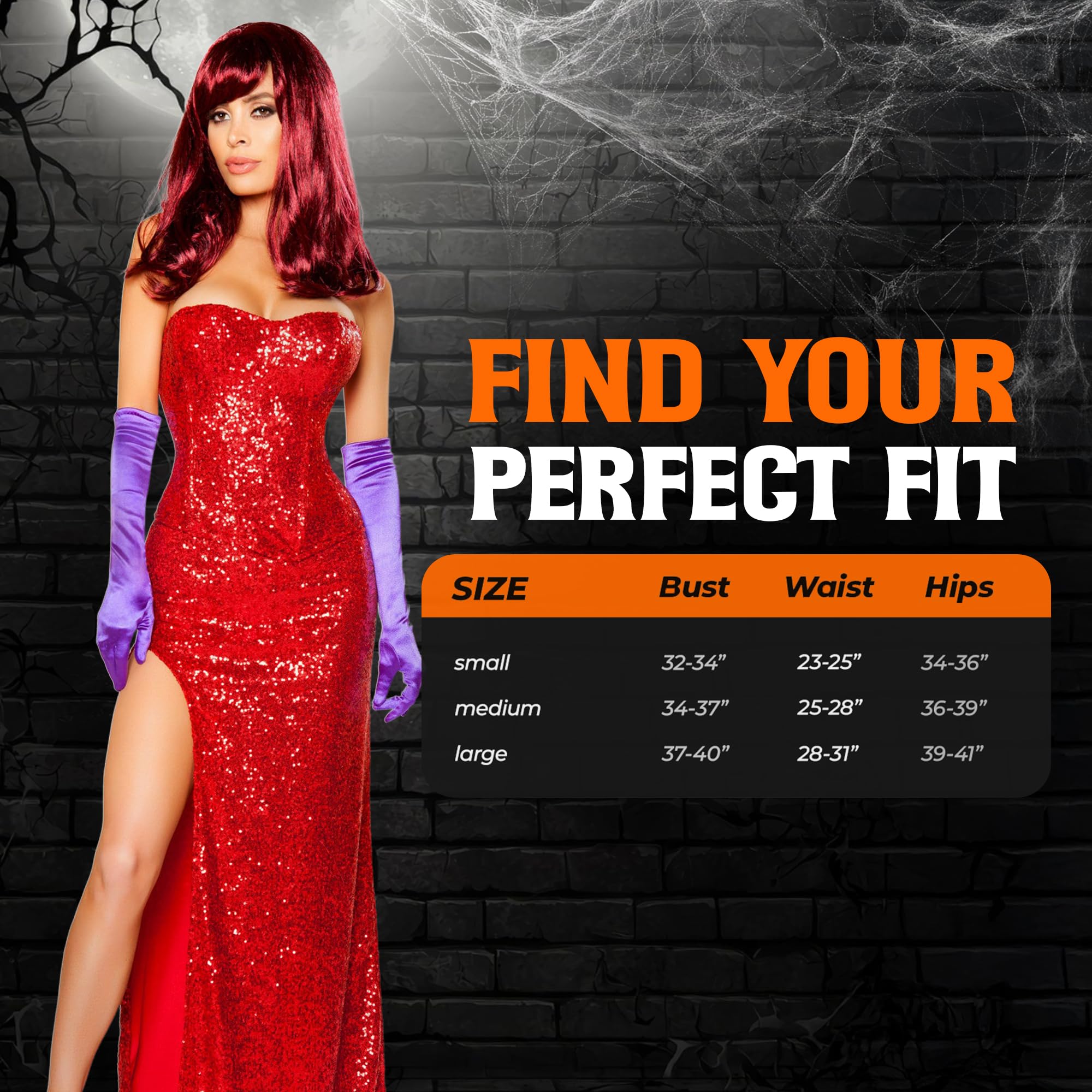Rabbit Lover Sexy Halloween Costumes for Women Adult: Roma 2 Pc Long Red Sequin Dress with Slit, Mrs. Rabbit Cosplay Outfit
