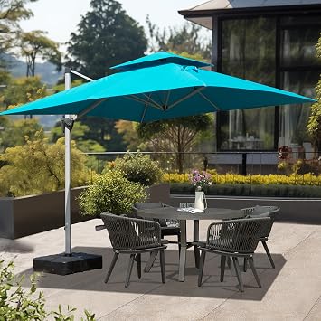 Domi 9FT Cantilever Patio Umbrellas, 2 Tier Square Patio Umbrella With Premium 250g Waterproof Fabric, 360 Degree Rotation Aluminum Cantilever Umbrella, Easy Tilt Offset Patio Umbrella, Turquoise Blue