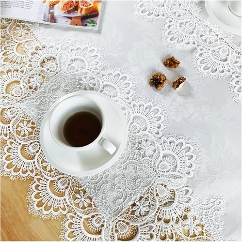 Juego de 6 manteles individuales de encaje de poliéster para mesa de comedor, estilo granja, color blanco, para boda, hotel, cocina, 12 x 18