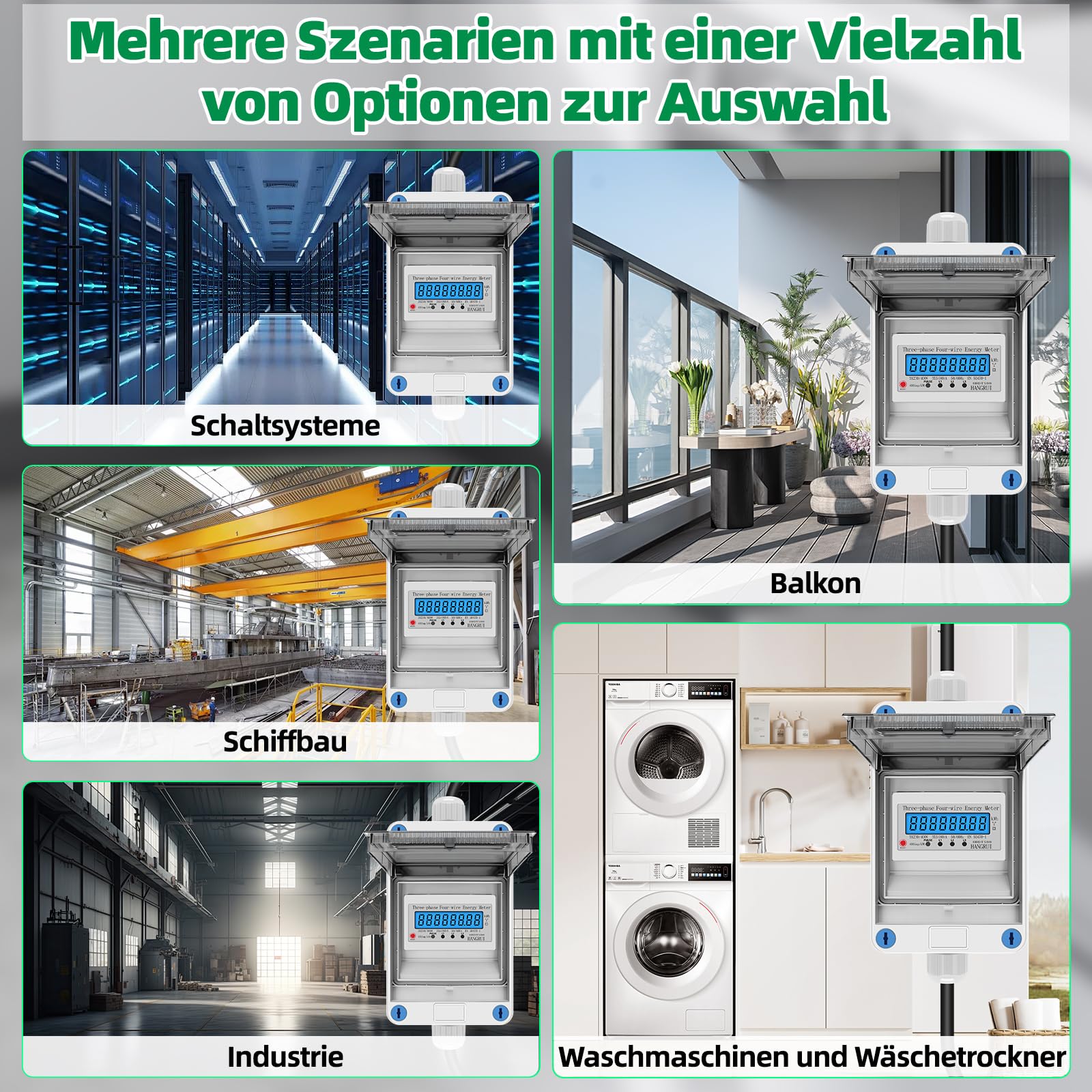 Mobiler Digitaler Stromzähler 3 Phasen 16A 400V CEE Stecker Kupplung IP68 2m Kabel