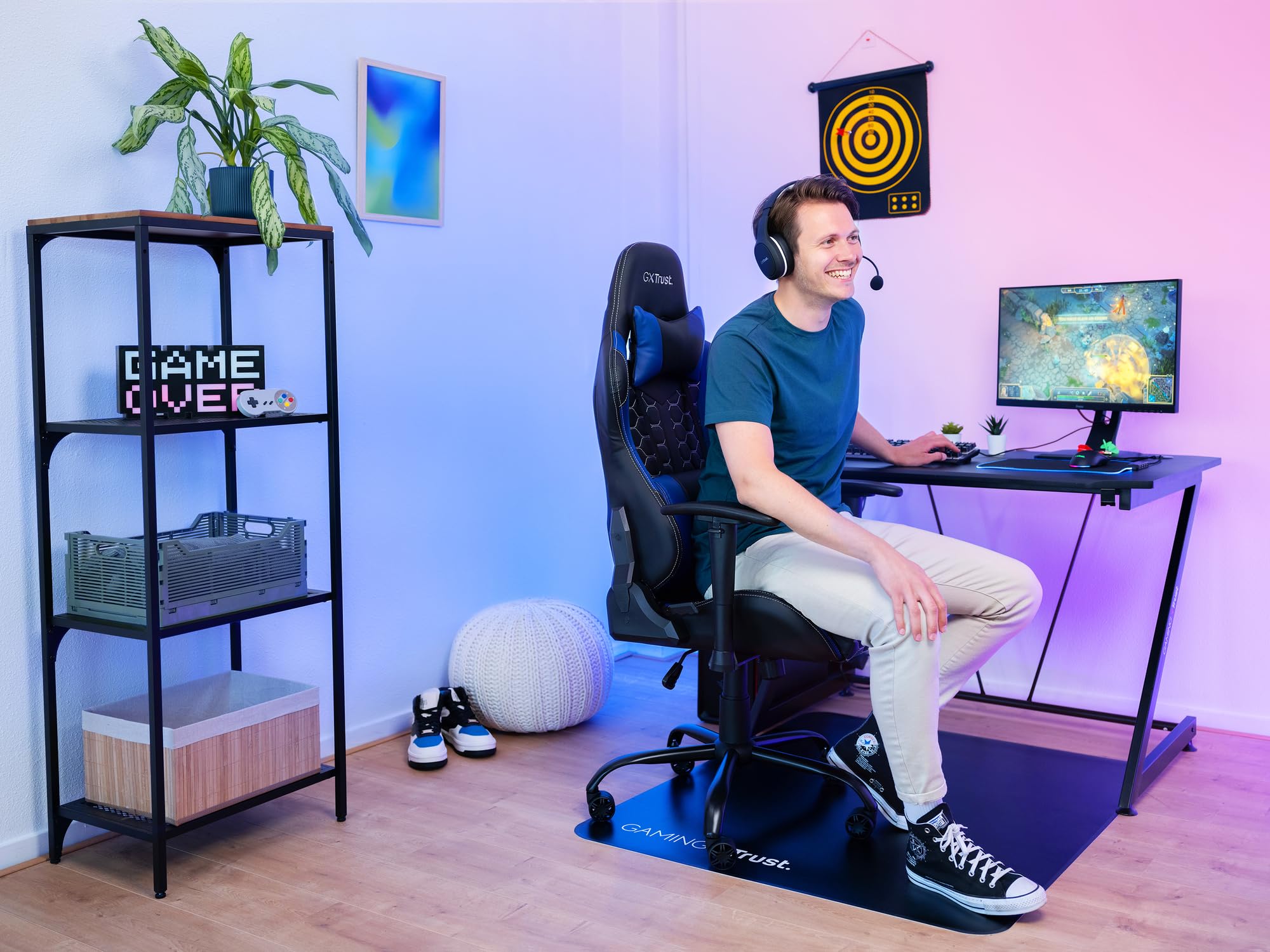 Trust Gaming GXT 708B Resto Sedia Gaming, Sedia 360° con Cuscini Rimovibili, Regolabile in Altezza, Sedia Girevole da Scrivania per PC, Ufficio, per Gioco – Blu