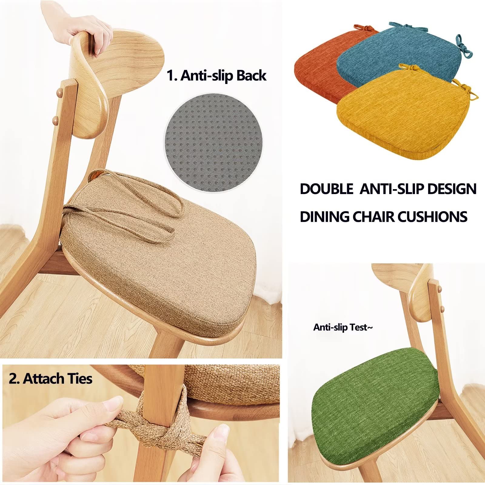 Sitzkissen Stuhl 4er Set, Stuhlkissen 40x40 Mit BäNdern Landhaus, Sitzpolster Stuhl Halbrund 4 StüCk, rutschfest Sitzkissens KüChenstuhl 4.5cm Dick Sitzpolster Gepolstertes Beige