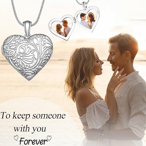 Miniatura 4 de Fanery sue Collar con medallón de corazón que sostiene imágenes, collares personalizados con fotos personalizadas, con imagen en el interior,