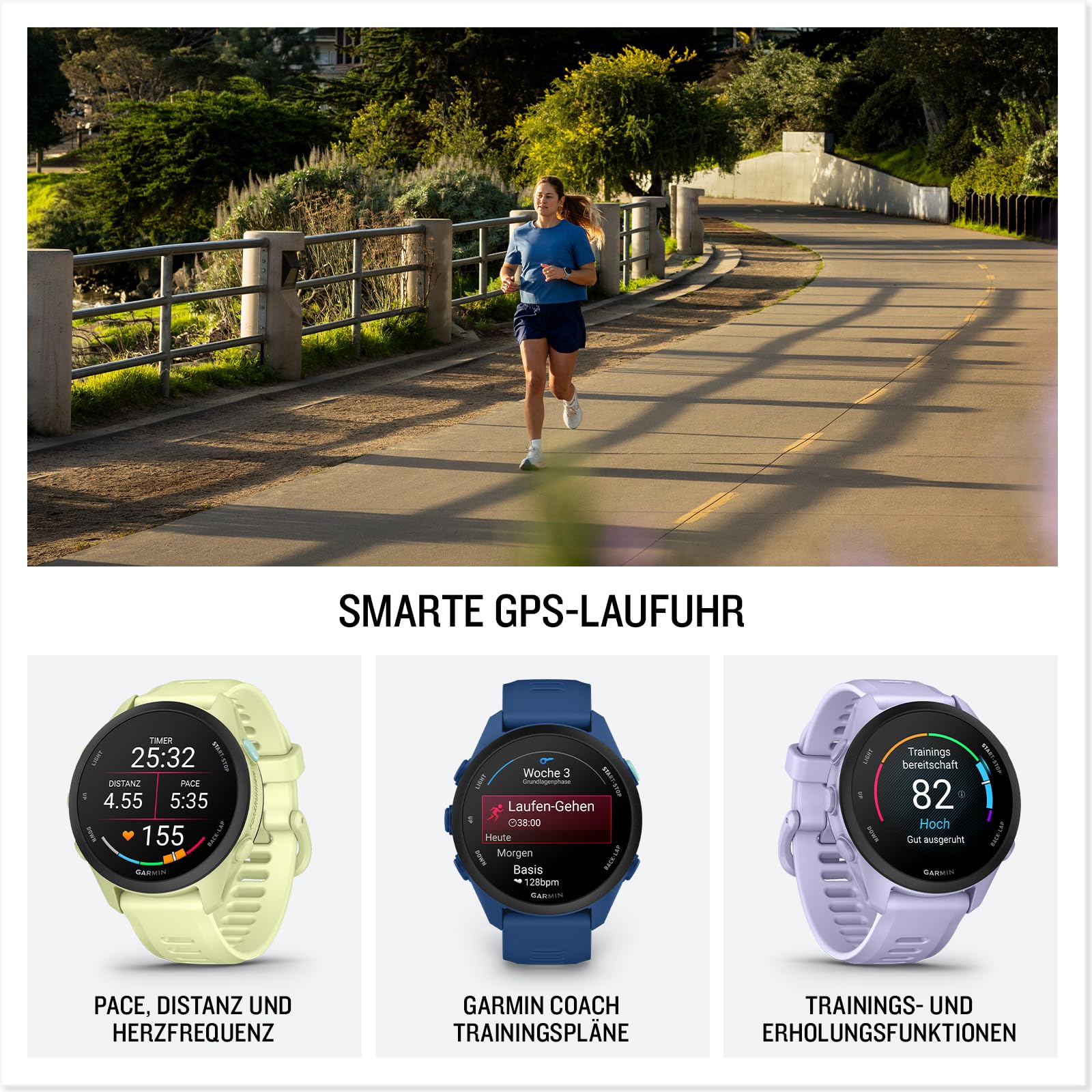 Garmin Forerunner 70 43mm (Amazon Exclusive) - Lauf-Smartwatch, 1,2" AMOLED Touchscreen, bis zu 13 Tage Akkulaufzeit, Trainingsempfehlungen, Gesundheitsdaten, 80+ Sport-Apps, Notifications