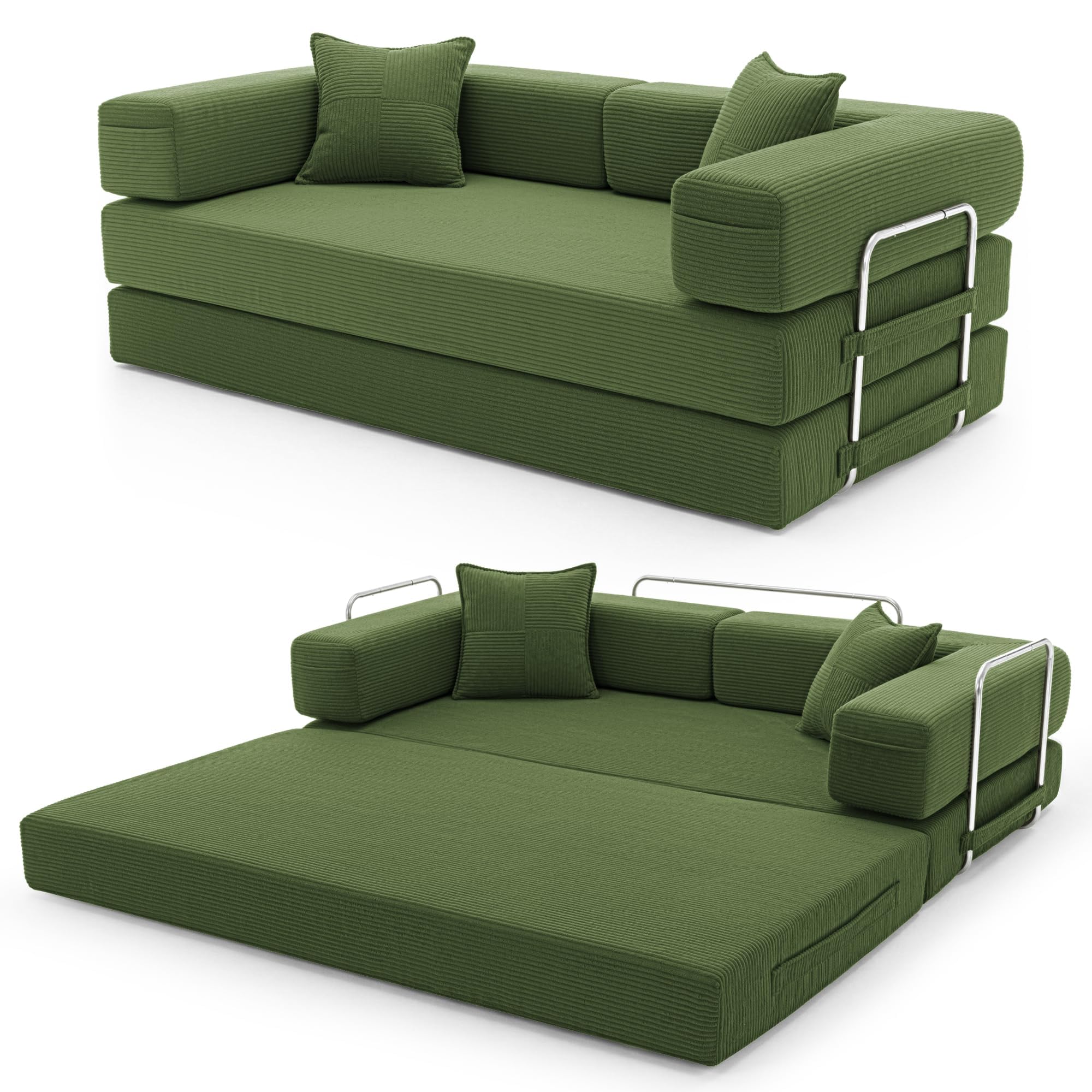 YINIX Divano Letto Pieghevole 200cm Super King, Divano Modulare Futon Boneless, Velluto a Coste con Telaio in Metallo, Materasso da Terra 3 Posti, Base Antiscivolo, Rivestimento Lavabile