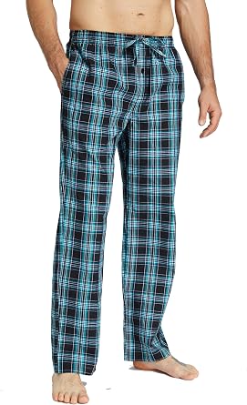 Mens Pajama Pants 100% Cotton Plaid Sleep & Lounge Pants, PJ Bottoms with Pockets and Button Fly