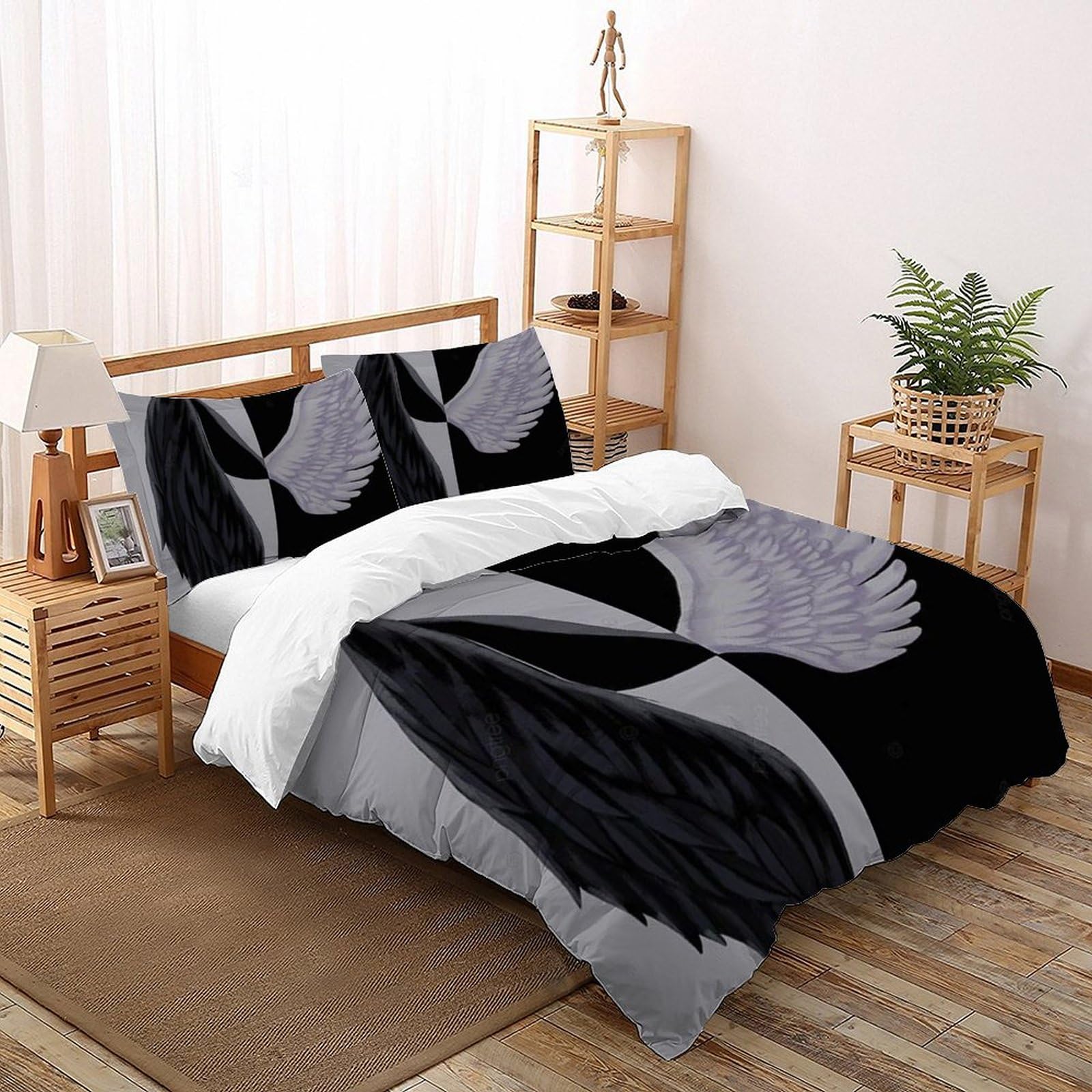 Parure de lit noir et blanc Super King 260x220cm au tissage premium