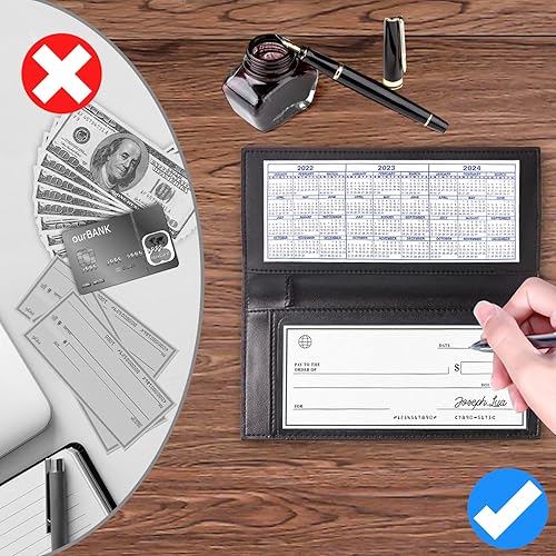 Miniatura 6 de CASMONAL Vegan Leather Checkbook Cover For Men & Women Checkbook Holder Wallet RFID Blocking