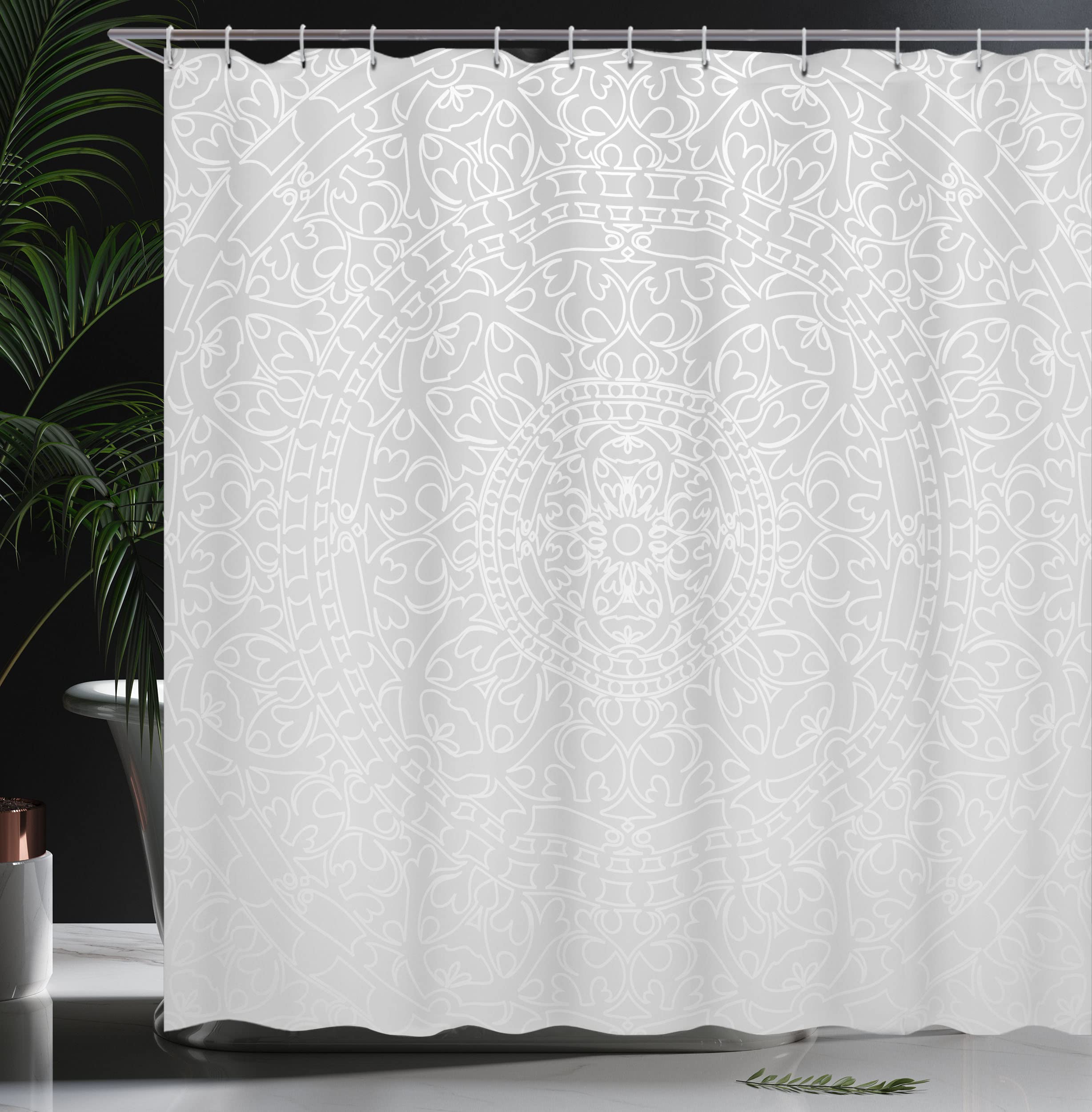 KOUFALL Duschvorhang-Set, 228 Cm Lang, Aus Stoff (80% Polyester, 20% Flachs), Mit Haken, Weiß