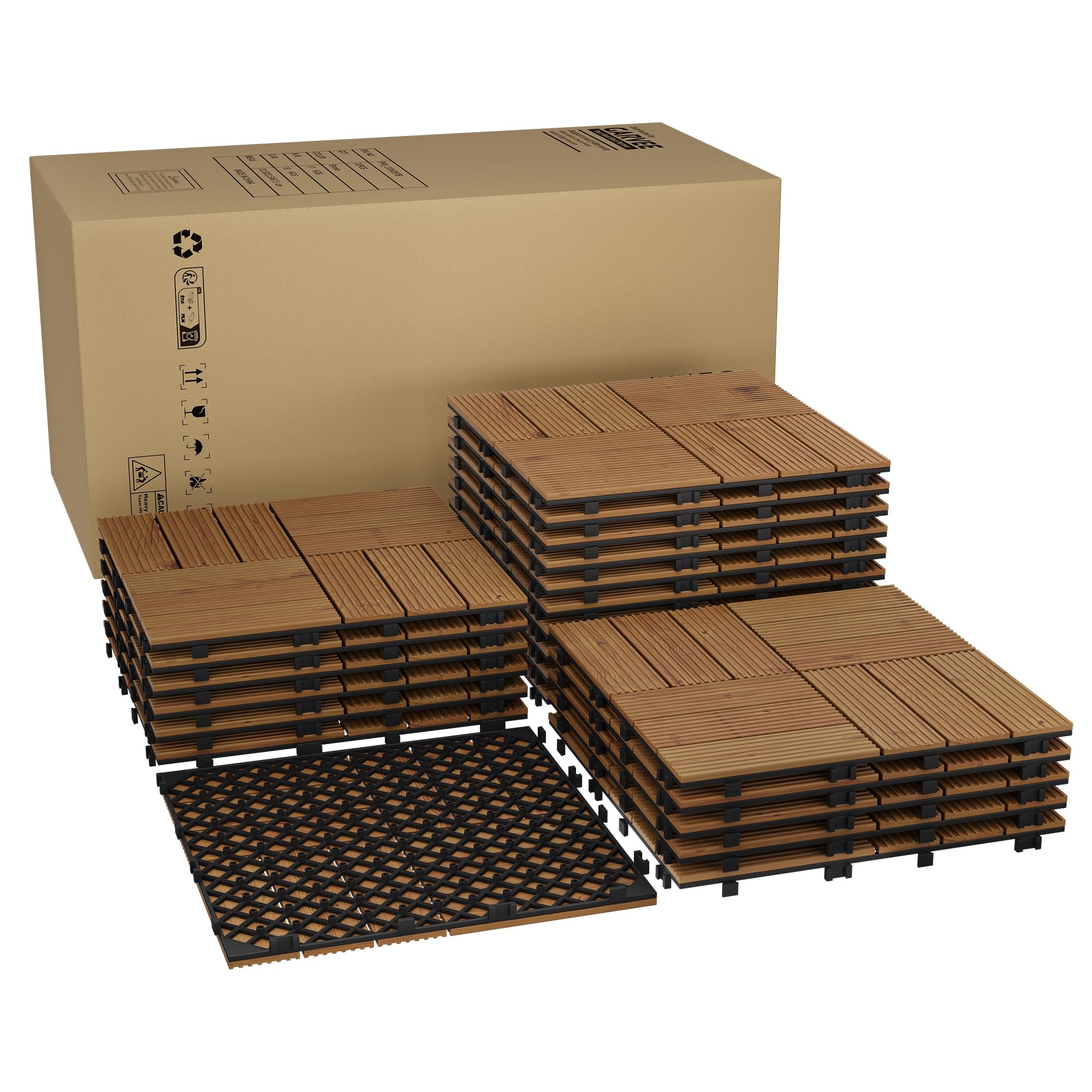 Garvee Dalles terrasse bois d'acacia 30x30cm emboîtables, Brun 33PCS
