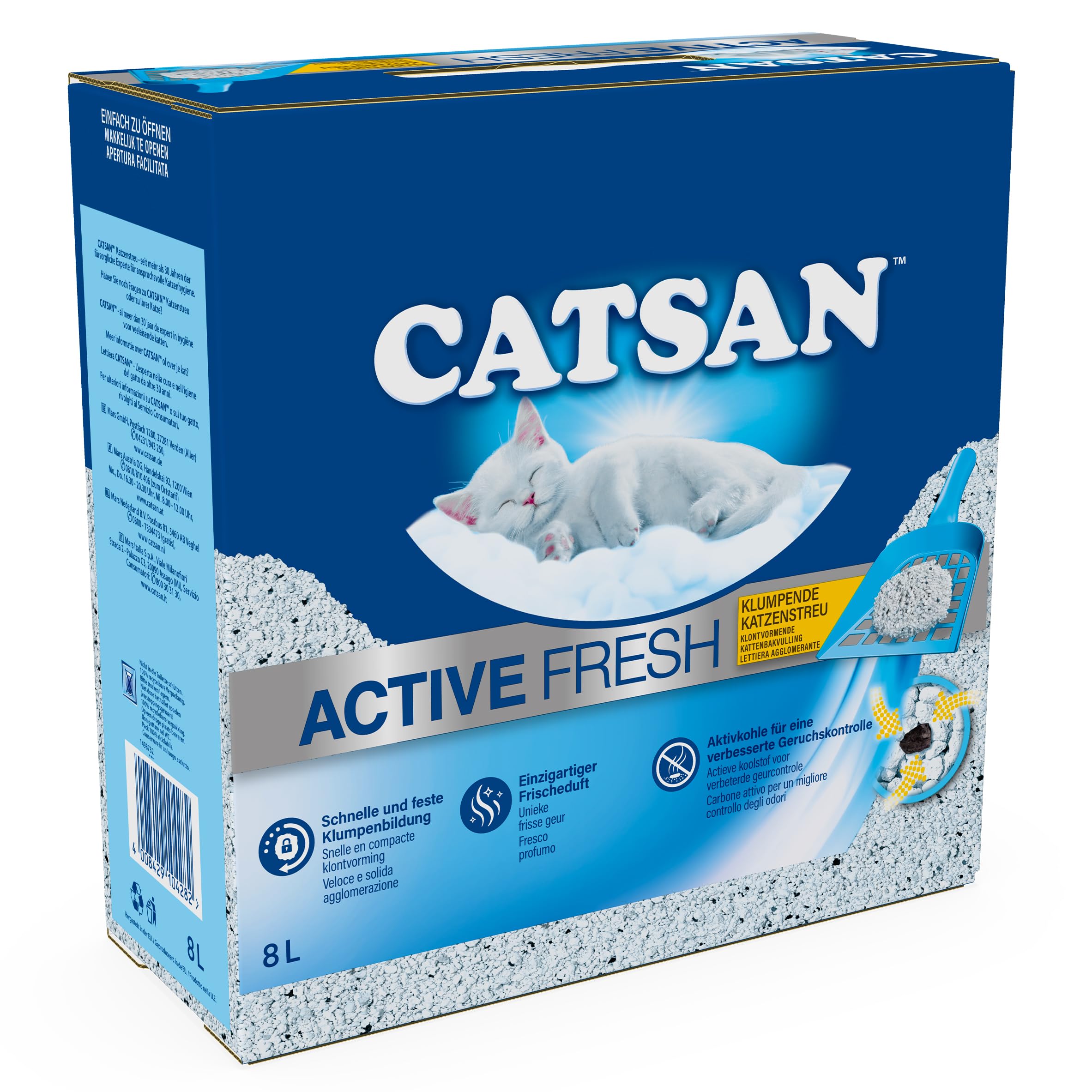 Catsan Active Fresh Lettiera Agglomerante per Gatti, Efficace Controllo Odori, 8 Litri