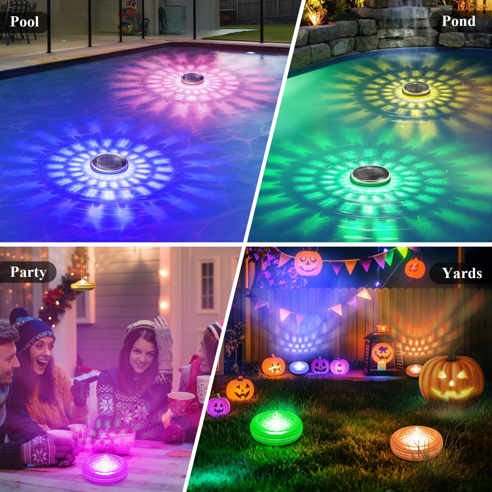 Qoolife Luces Solares Flotantes para Piscina 2 Unidades - Luces Subacuáticas IPX7 Impermeables con Mando a Distancia, 12 Modos de Color, Temporizador, Ideal para Piscinas, Estanques, Halloween y Dec