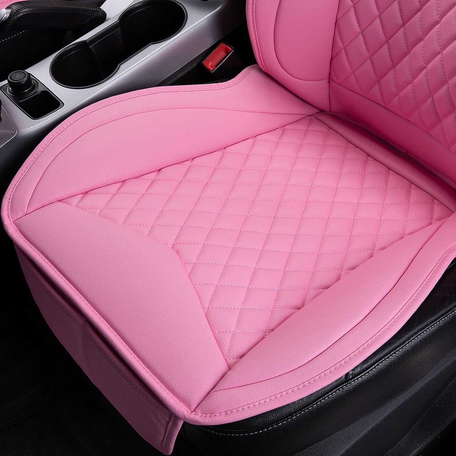 Flying Banner car seat Covers seat Cushions Luxe Fit Faux Leather Easy Installation Vehicles Non Slip Premium (Solid Pink, Full Set)