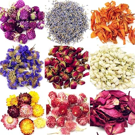 Amazon Com Pnana Dried Herbs And Flowers Edible Bulk Of Lavender Buds Rosebud Jasmine Chamomile For Bath Bomb Candle Soap Making Kit Garden Outdoor