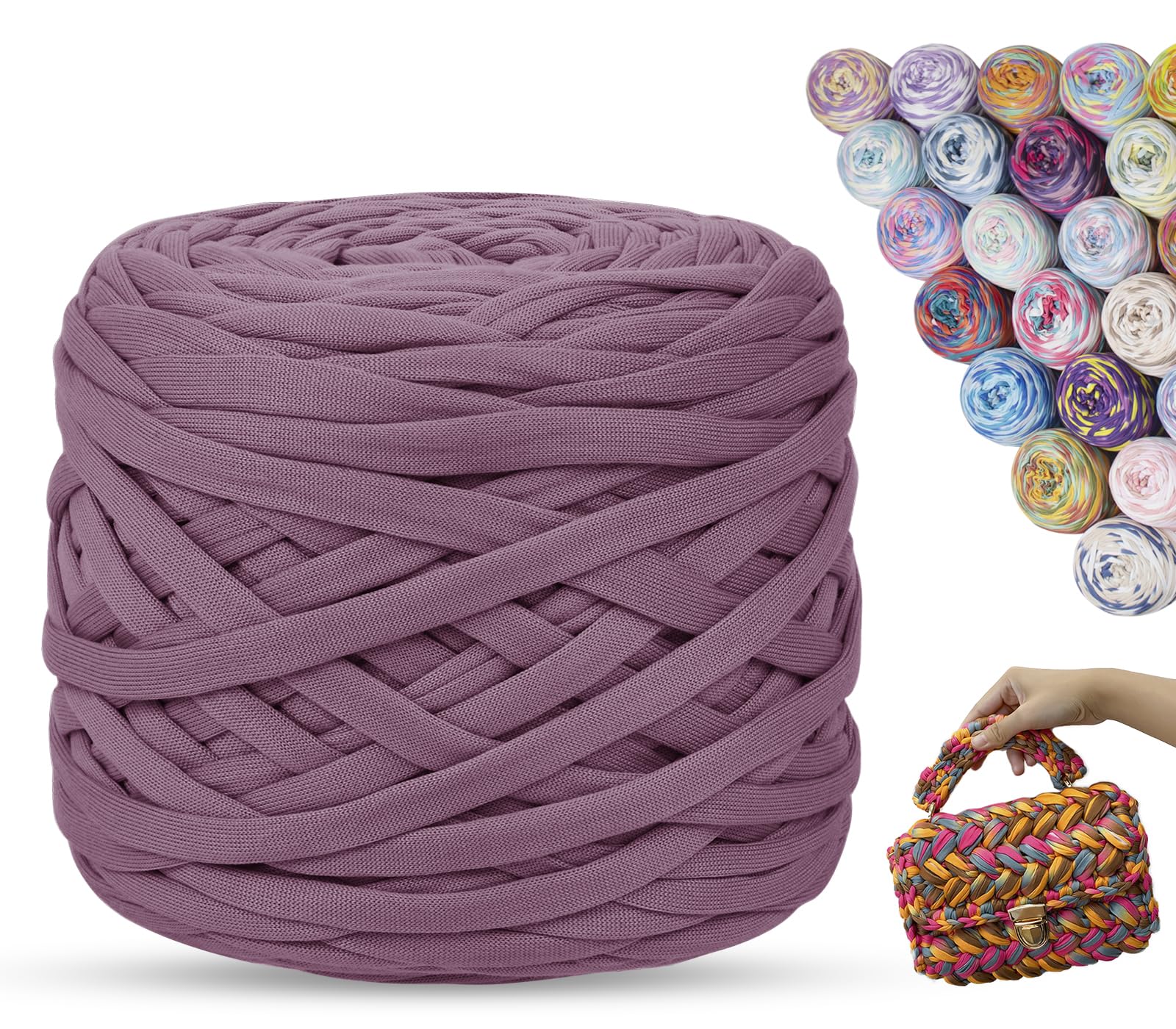 LEREATI T Shirt Yarn for Crocheting 285g/100m Rainbow Tshirt Yarn for Crochet, Thick Crochet Yarn for Crocheting Bag, Blanket, Cushion, Craft Beginners, DIY Hand Knitting (Lotus Purple)