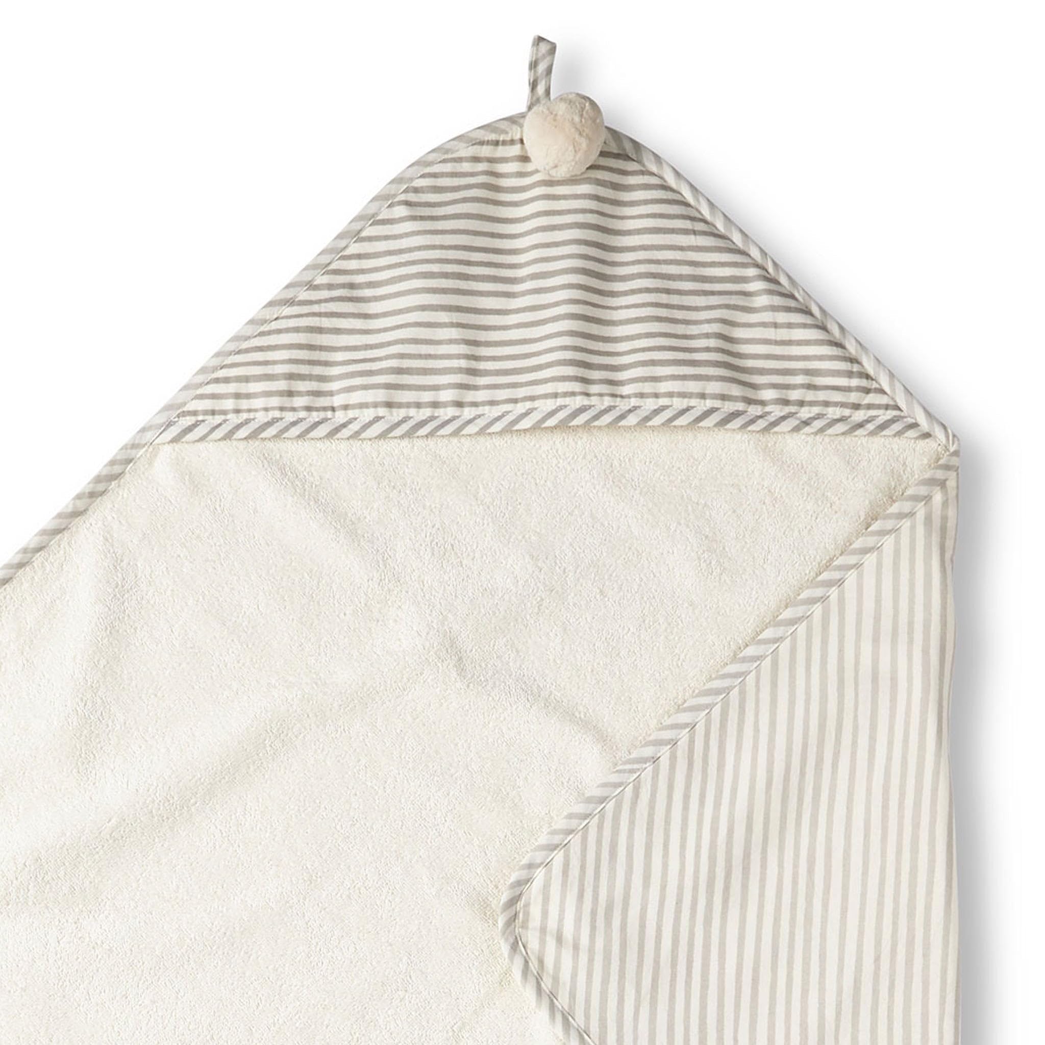 PEHR Hooded Towel, Stripes Away Pebble Grey | Absorbent French Terry & Soft Brushed 100% Cotton | 30” x 30”