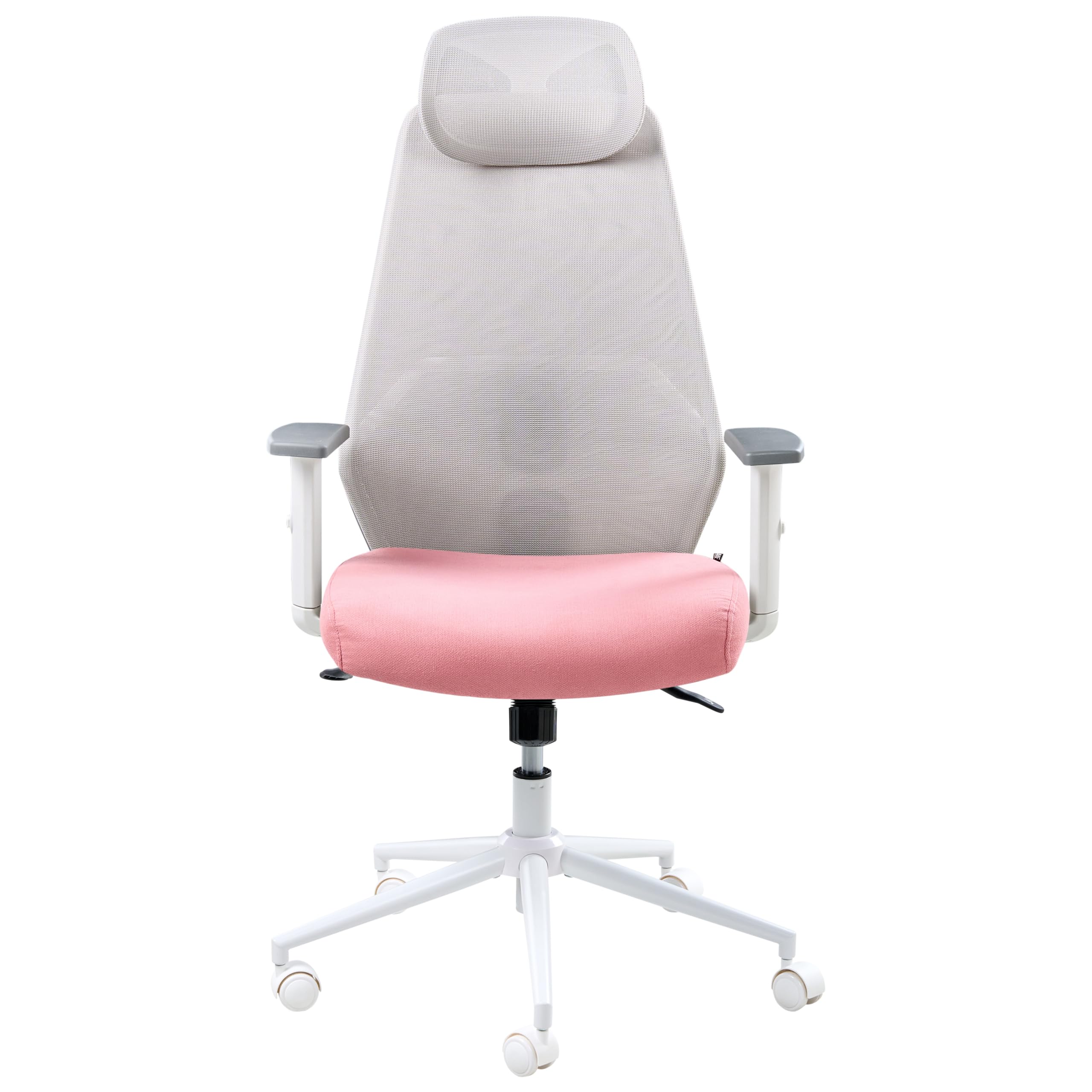 Beliani Silla de Oficina Multifuncional tapicería de Malla reposabrazos y reposacabezas Ajustables Ajuste de la Altura del Asiento Base giratoria inclinación del Respaldo Gris y Rosa Oryn