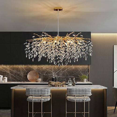 Miniatura 62 de Candelabro moderno de ramas de árbol de cristal, color negro, 40 pulgadas, Art Deco Rectángulo Lineal con gotas de lluvia para interiores, comedor