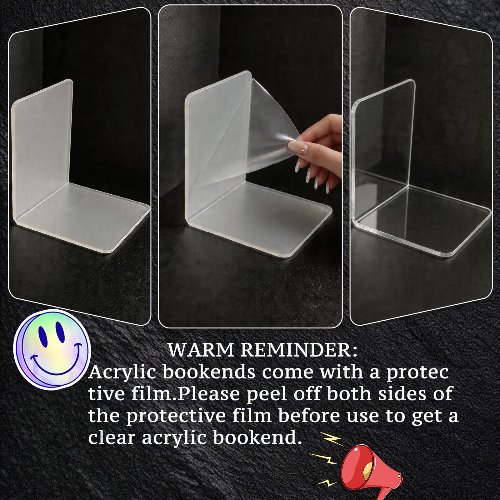 10 Piezas Sujetalibros de Acrílico Transparente, Sujeta Libros Estanteria con Almohadilla Antideslizante, Soportes para Estantería, Ideal para Escuela, Hogar, Oficina y Biblioteca