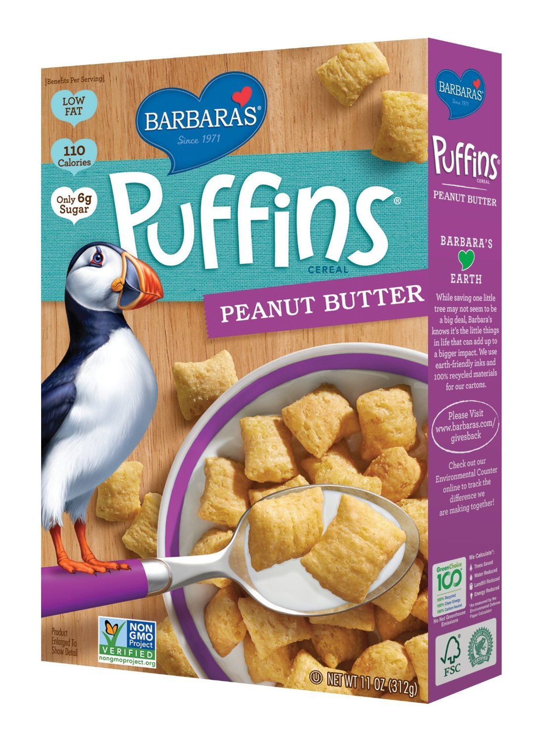 Barbaras Puffins Cereal - Peanut Butter - 6 Boxes (11 oz ea)