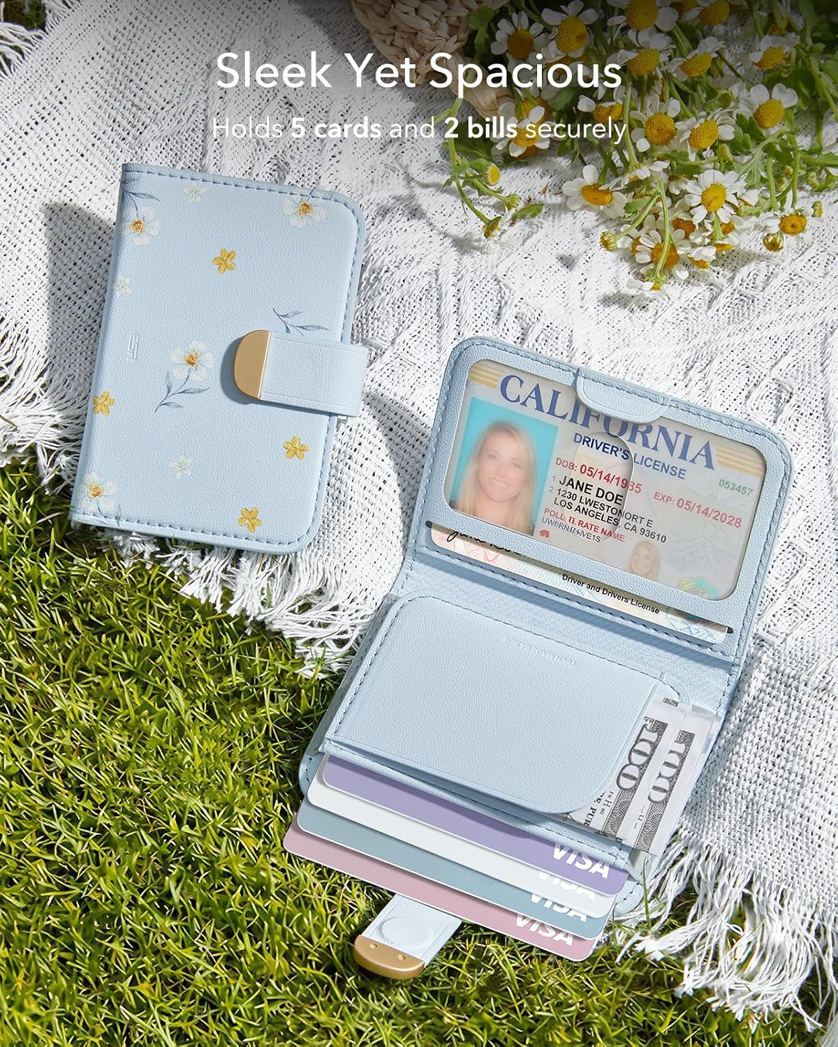 ESR Aura Clutch for MagSafe Wallet Stand for Women, RFID Blocking, MagSafe Sticker Included, 5 Card Holder Magnetic Wallet for iPhone 17/16/15/14/13/12 & Select Samsung, Tropical Paradise, Light Blue