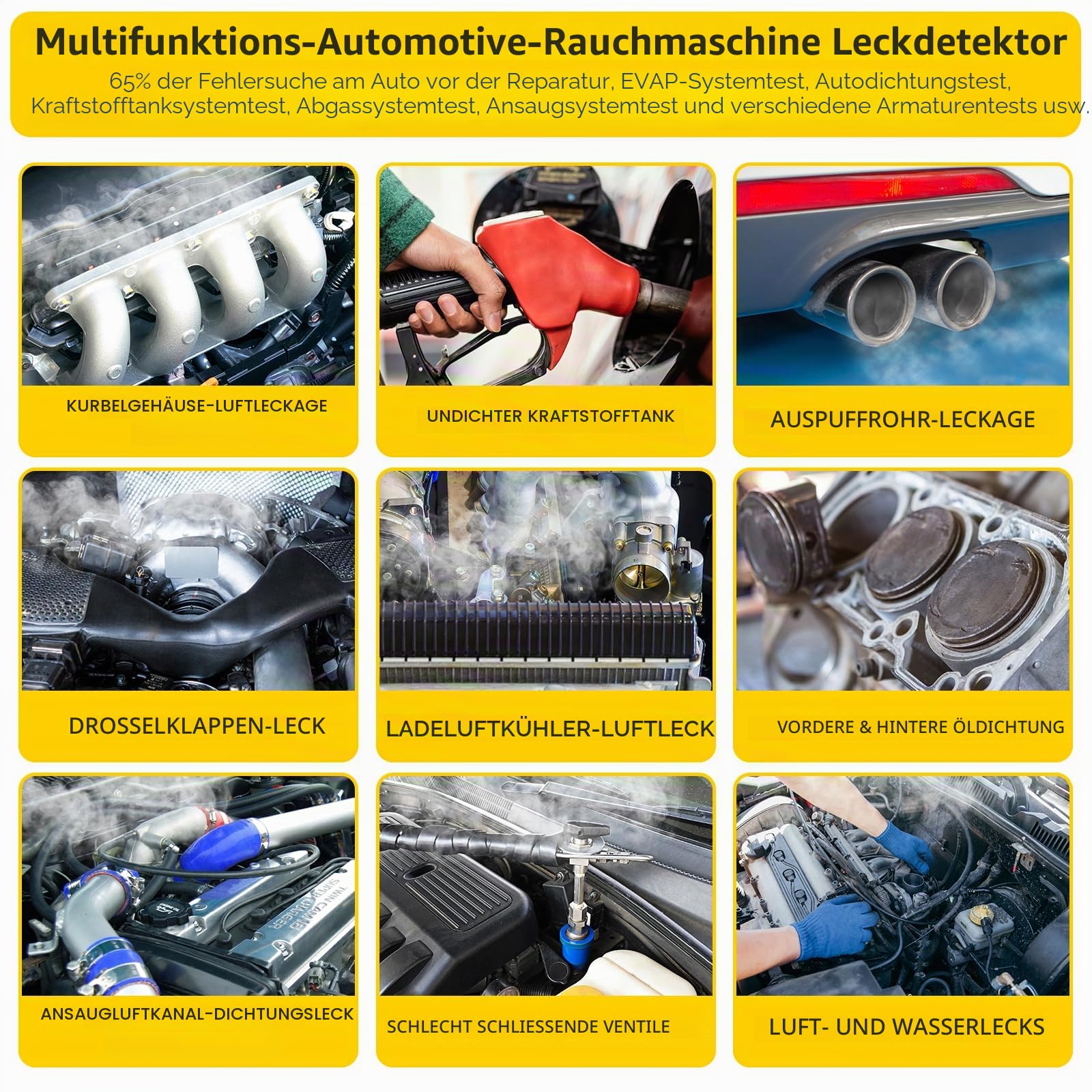 SOLARY EVAP Rauchmaschine - Prüfgerät für kraftstoffsystem - 12V - Gelb - professionelles Diagnosetool