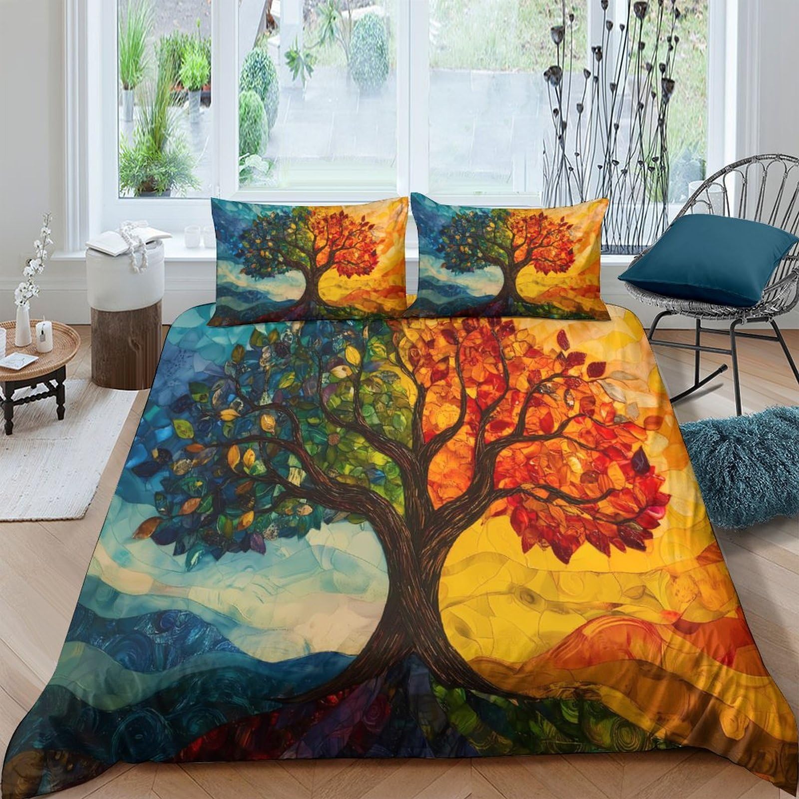 Ctjqhvkz Style-7 3D Printed Tree Of Life Fitted Sheet Microfiber Soft Colourful Sunset Landscape Mattress Cover For Bedroom Guest Room Single（135X200cm）
