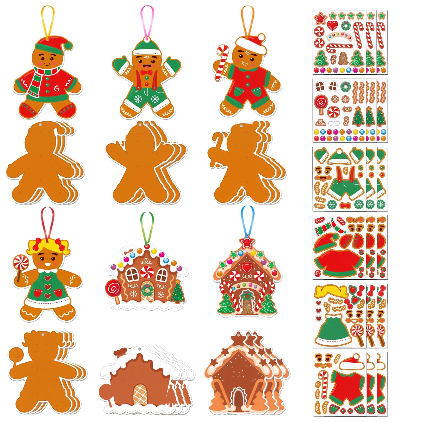 24 Pack Christmas Crafts for Kids,Craft Arts Kits Decorations Stickers Make Own Activities Xmas Tree House Things Art Gift Activity Set Making Cards Gingerbread,for Toddlers Childrens Party Gifts