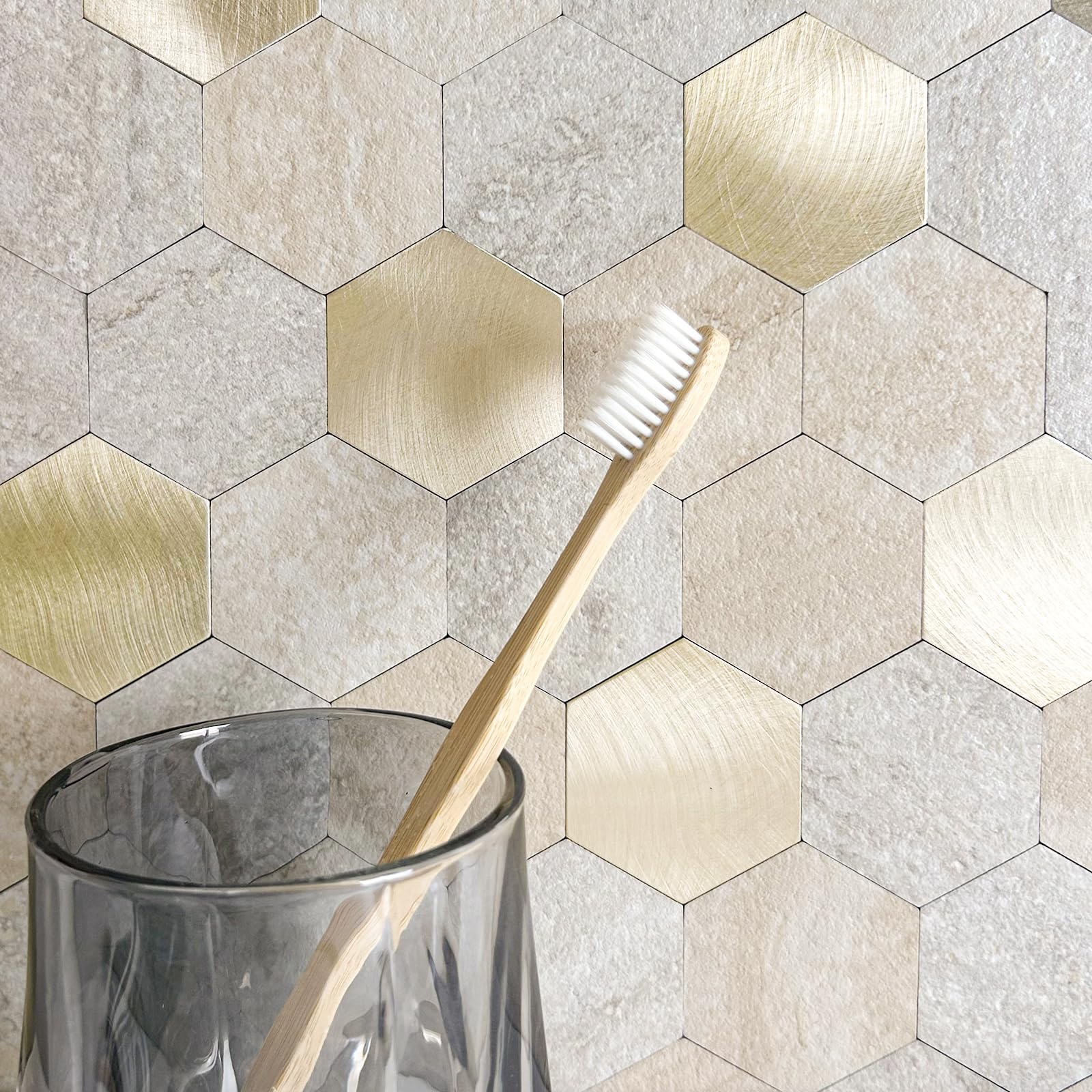 Azulejos Metálicos Adhesivos, Azulejos Autoadhesivos de 4mm de Grosor para Salpicadero con Despegar y Pegar de Metal Cepillado, 10 Hojas/Paquete